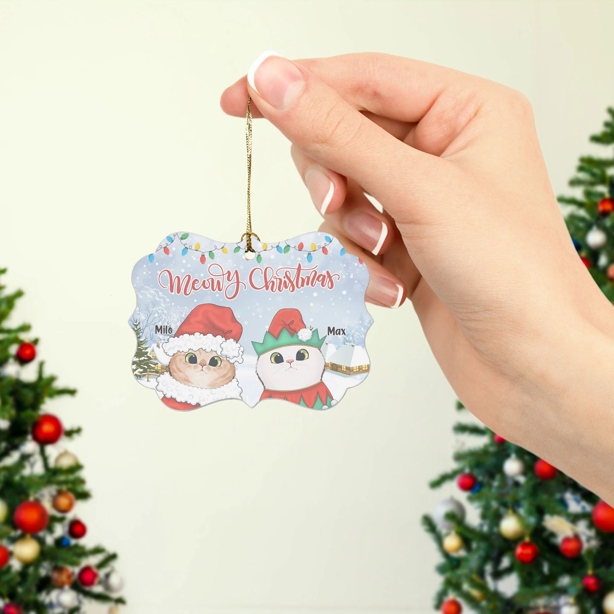 Meowy Christmas - Personalized Aluminum Ornament - Image 3