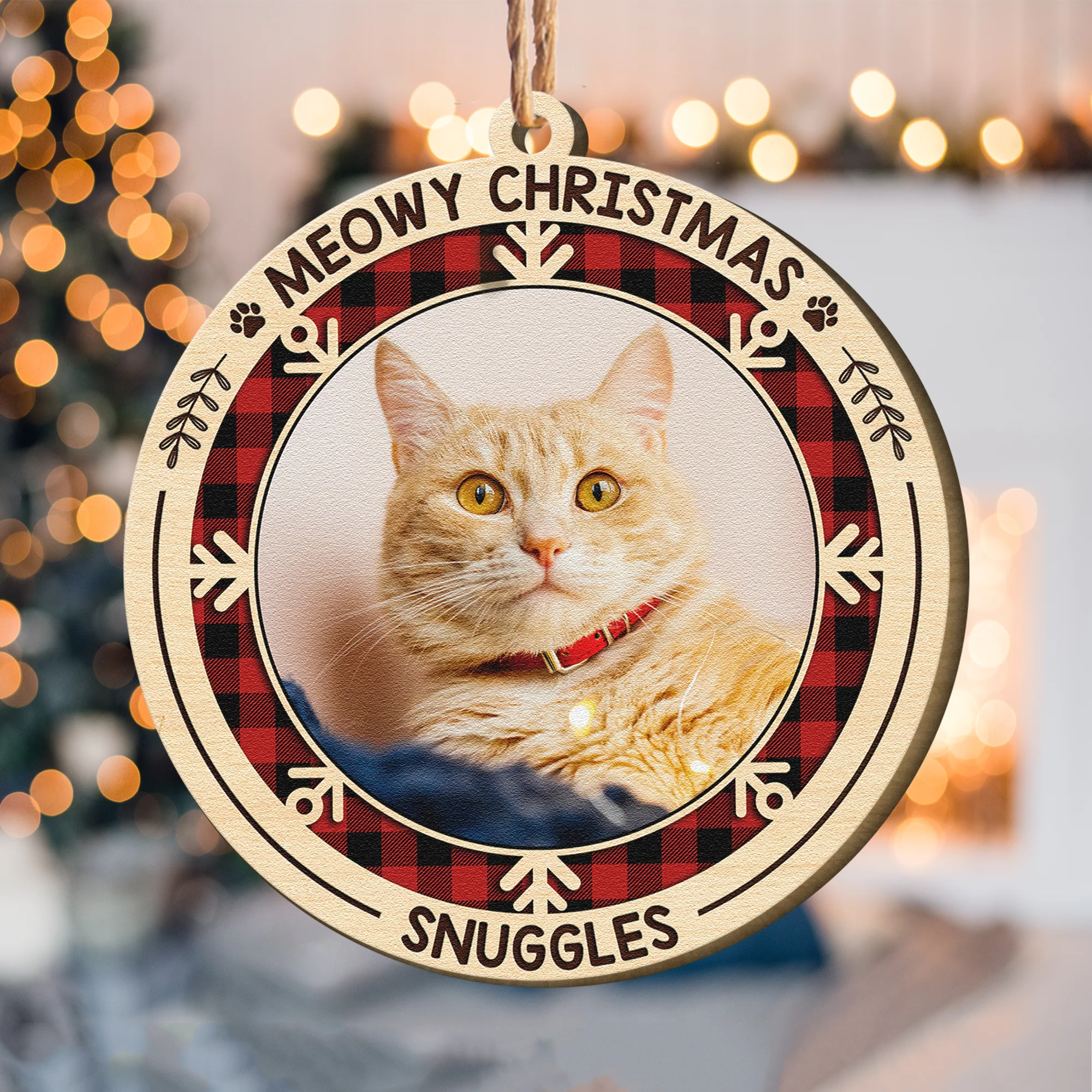 Meowy Christmas - Personalized Wooden Ornament - Image 2