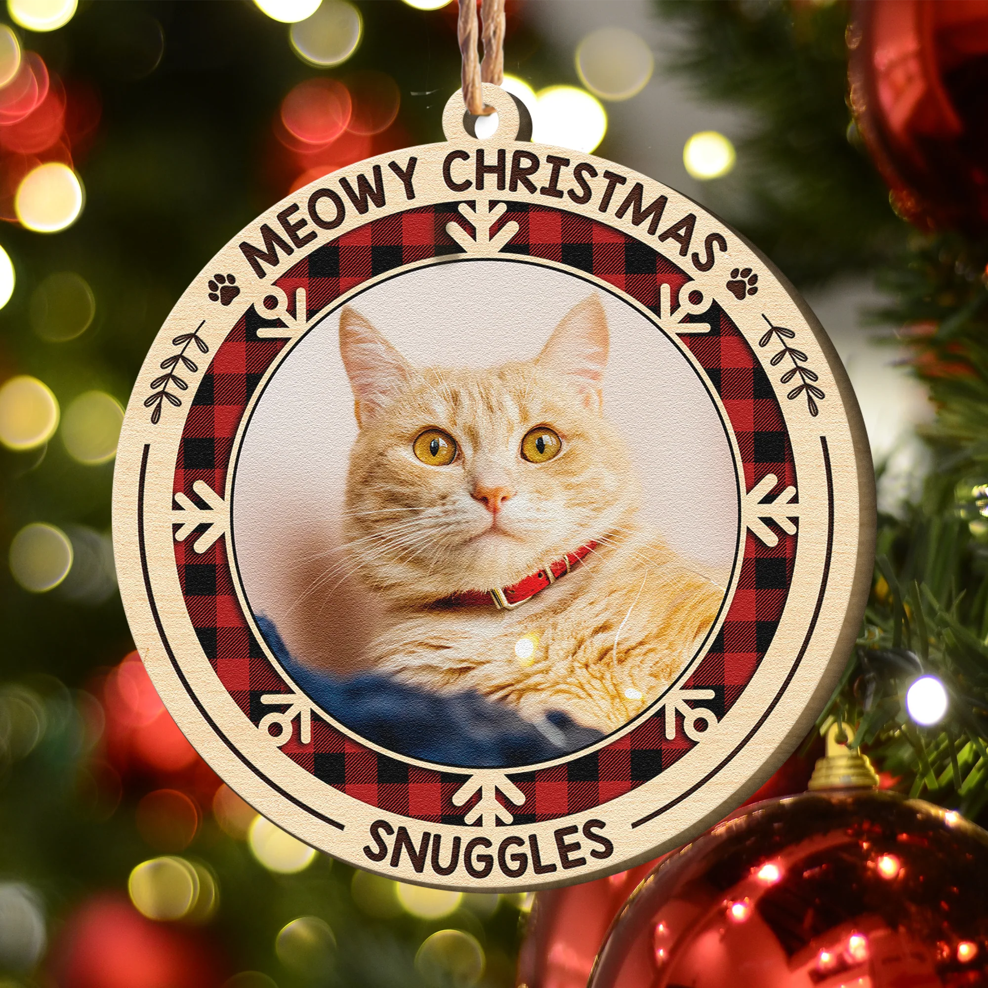 Meowy Christmas - Personalized Wooden Ornament - Image 3