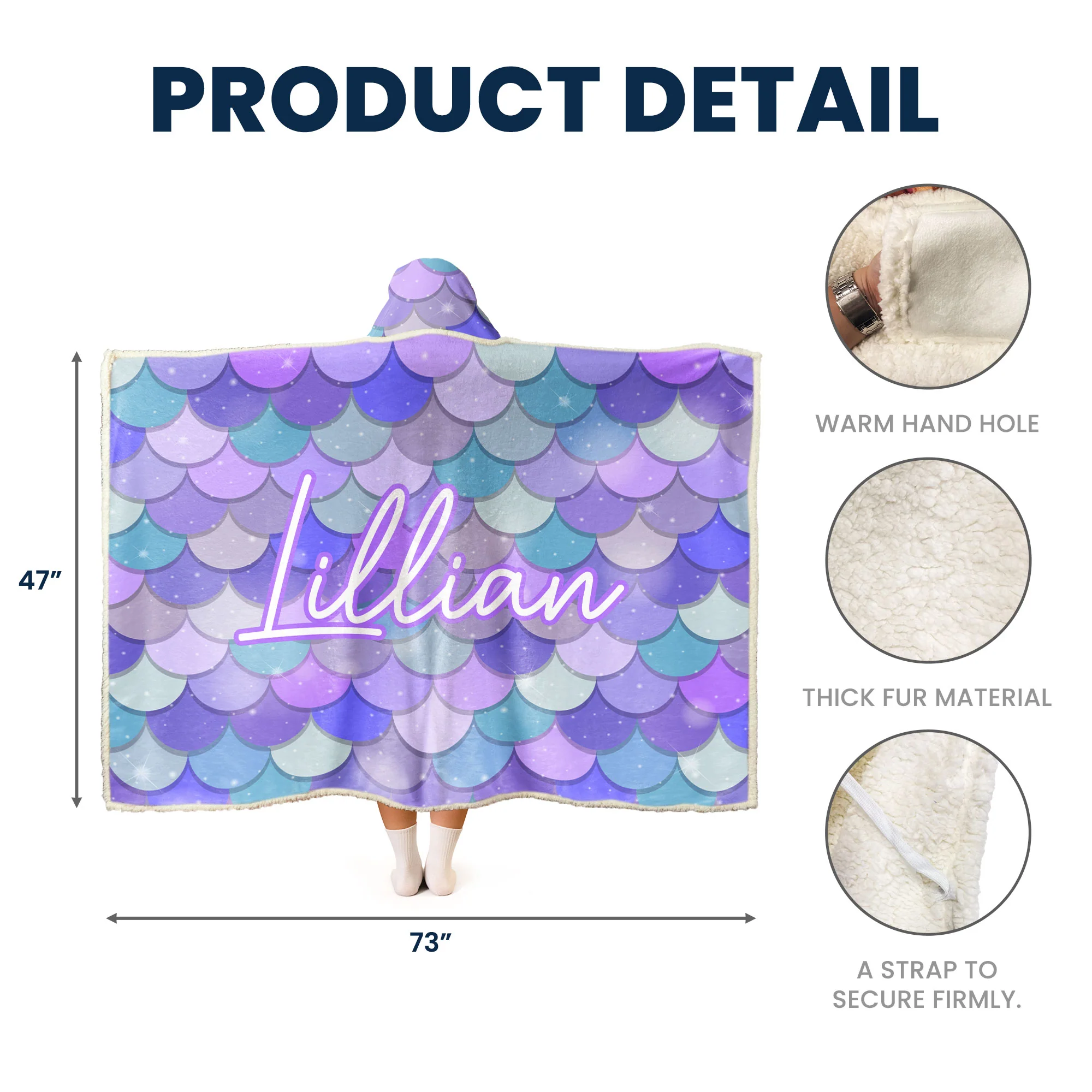 Mermaid Blanket For Kid - Personalized Wearable Blanket Hoodie - Image 5