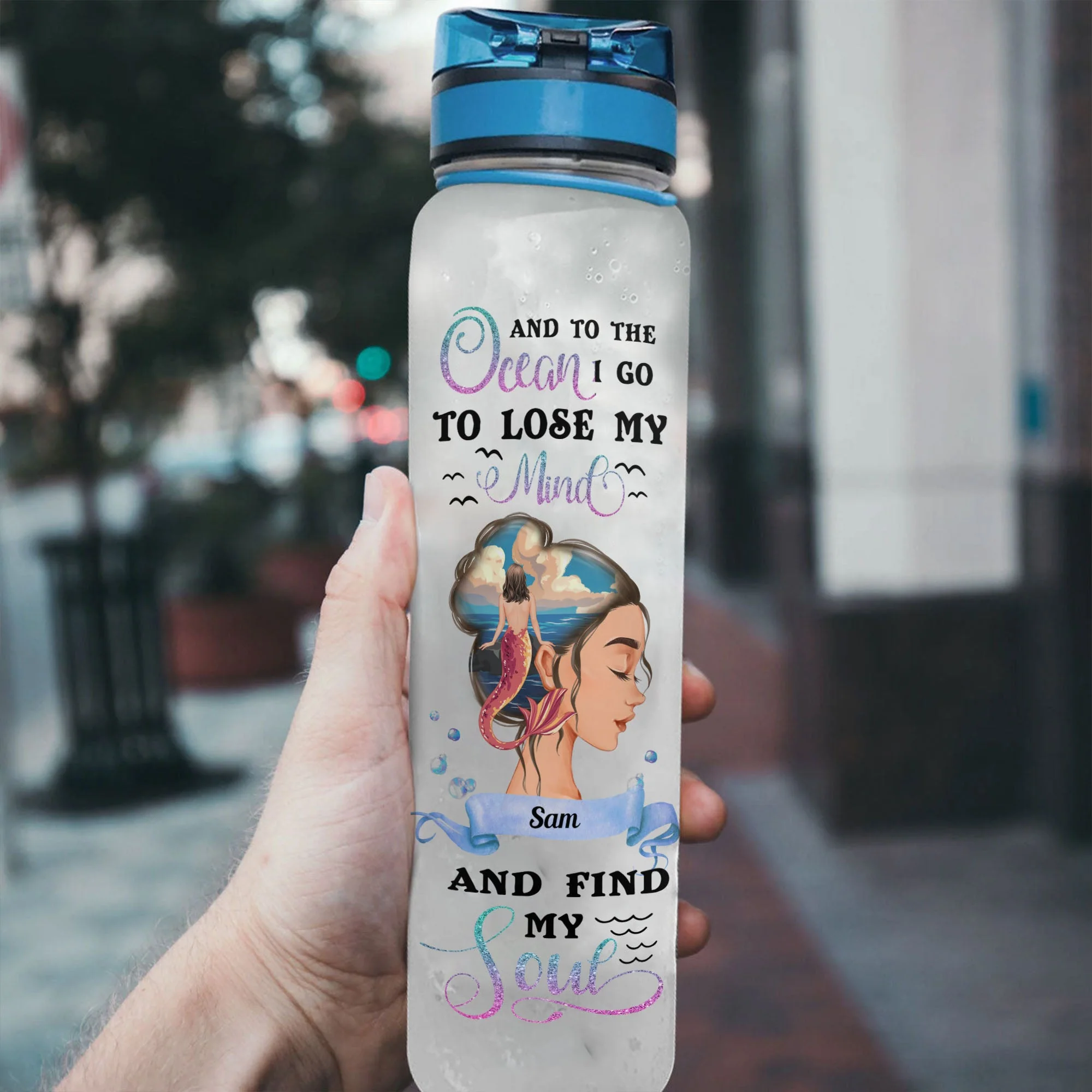 Mermaid - Lose My Mind And Find My Soul - Personalized Water Tracker Bottle - Birthday, Motivational Gift For Her, Mermaid Lovers - Image 3