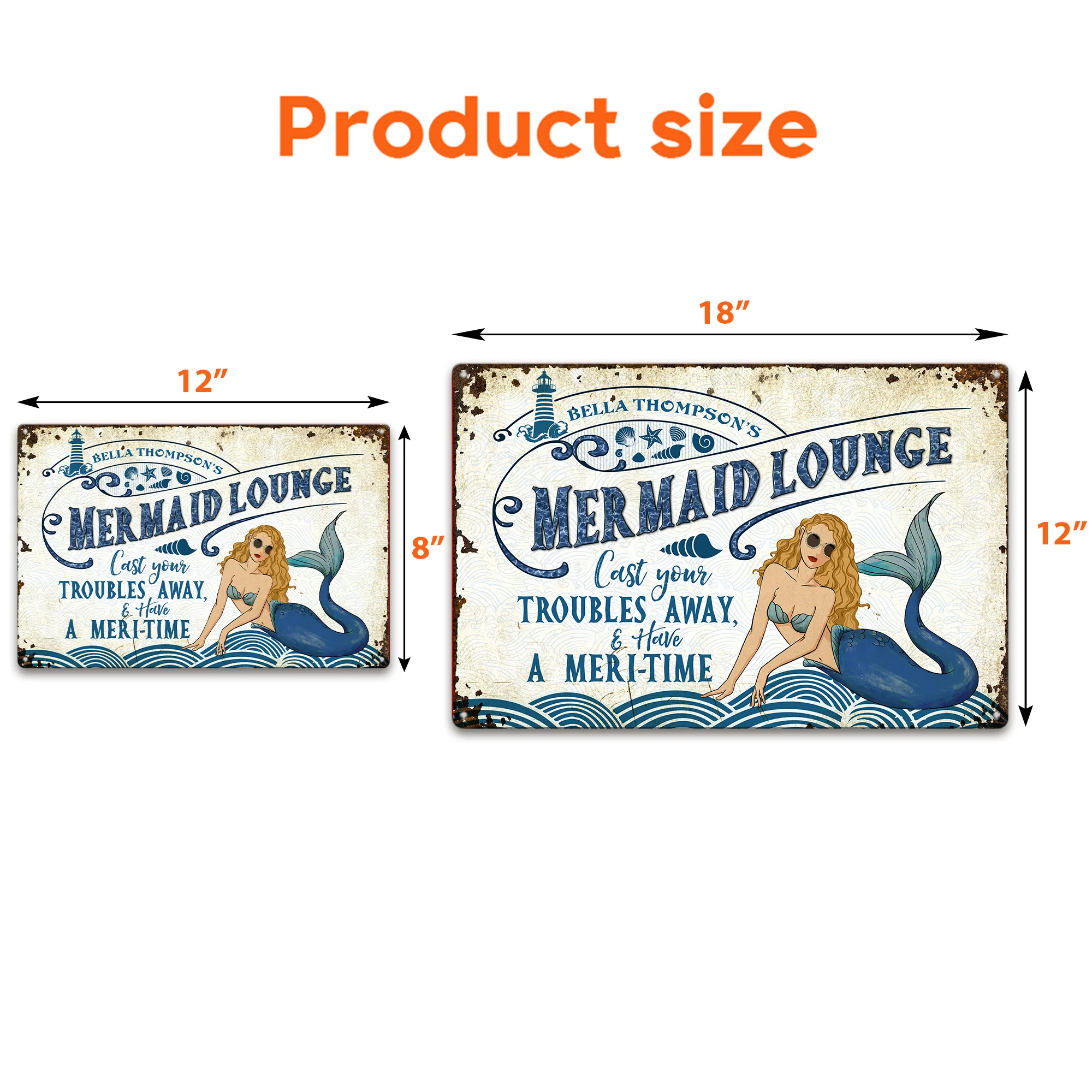 Mermaid Lounge - Cast Your Troubles Away - Personalized Metal Sign - Image 2