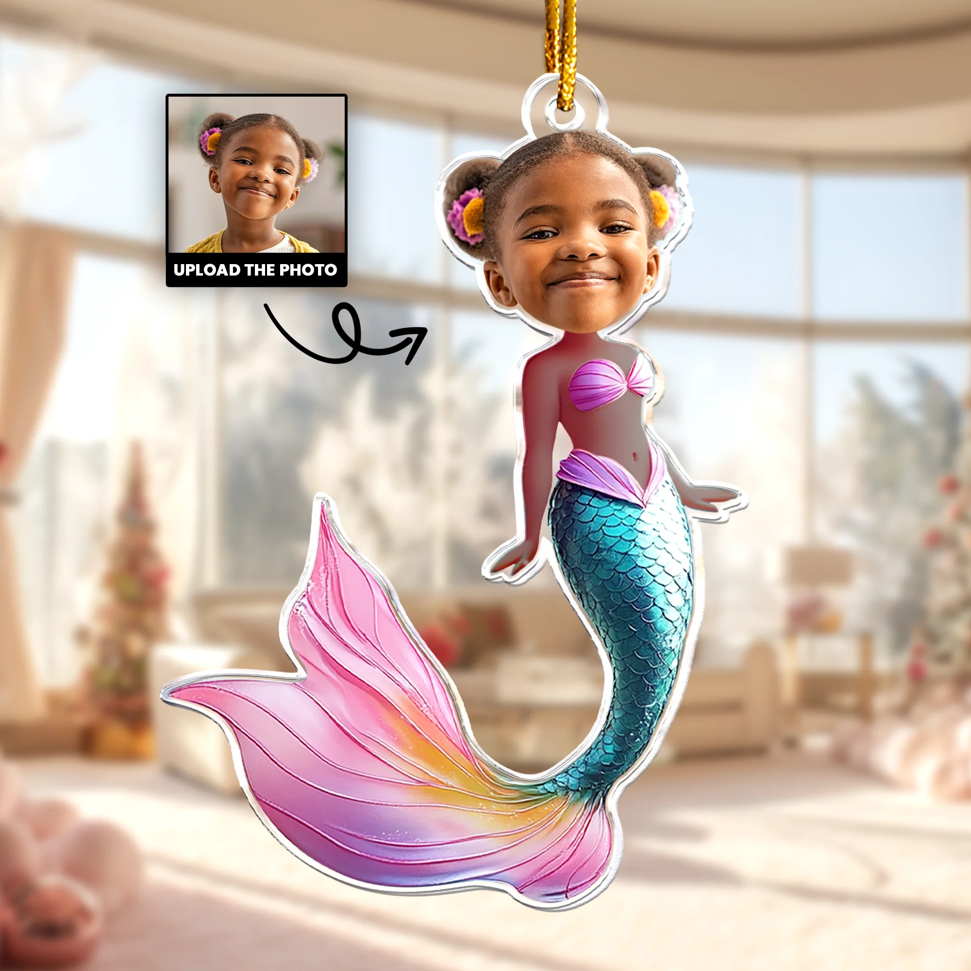 Mermaid Princess - Custom Face Ornament Gifts For Girl - Personalized Acrylic Photo Ornament - Image 2