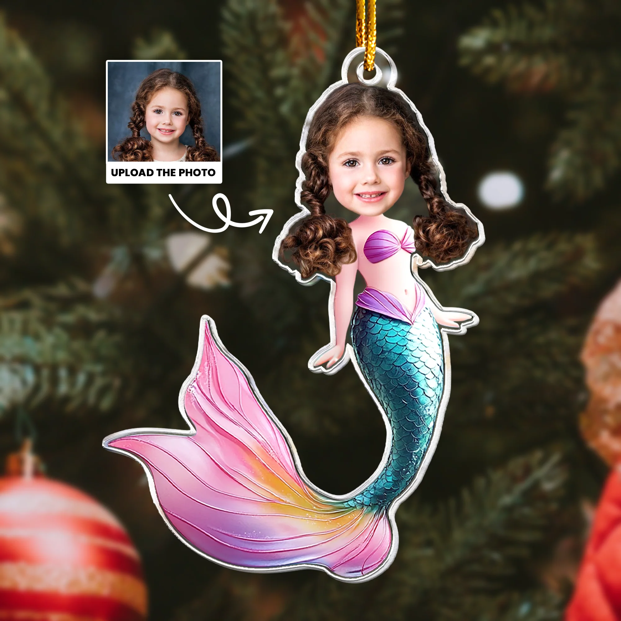 Mermaid Princess - Custom Face Ornament Gifts For Girl - Personalized Acrylic Photo Ornament - Image 4