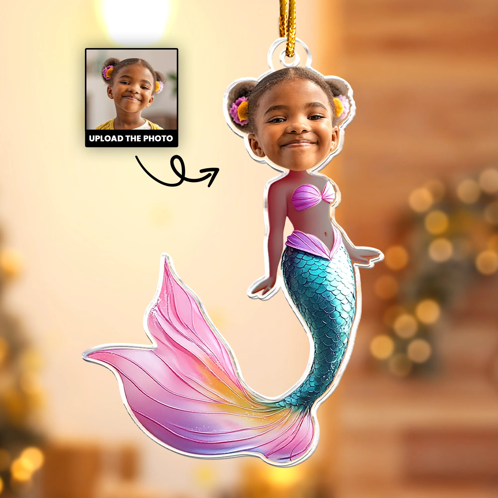Mermaid Princess - Custom Face Ornament Gifts For Girl - Personalized Acrylic Photo Ornament - Image 5