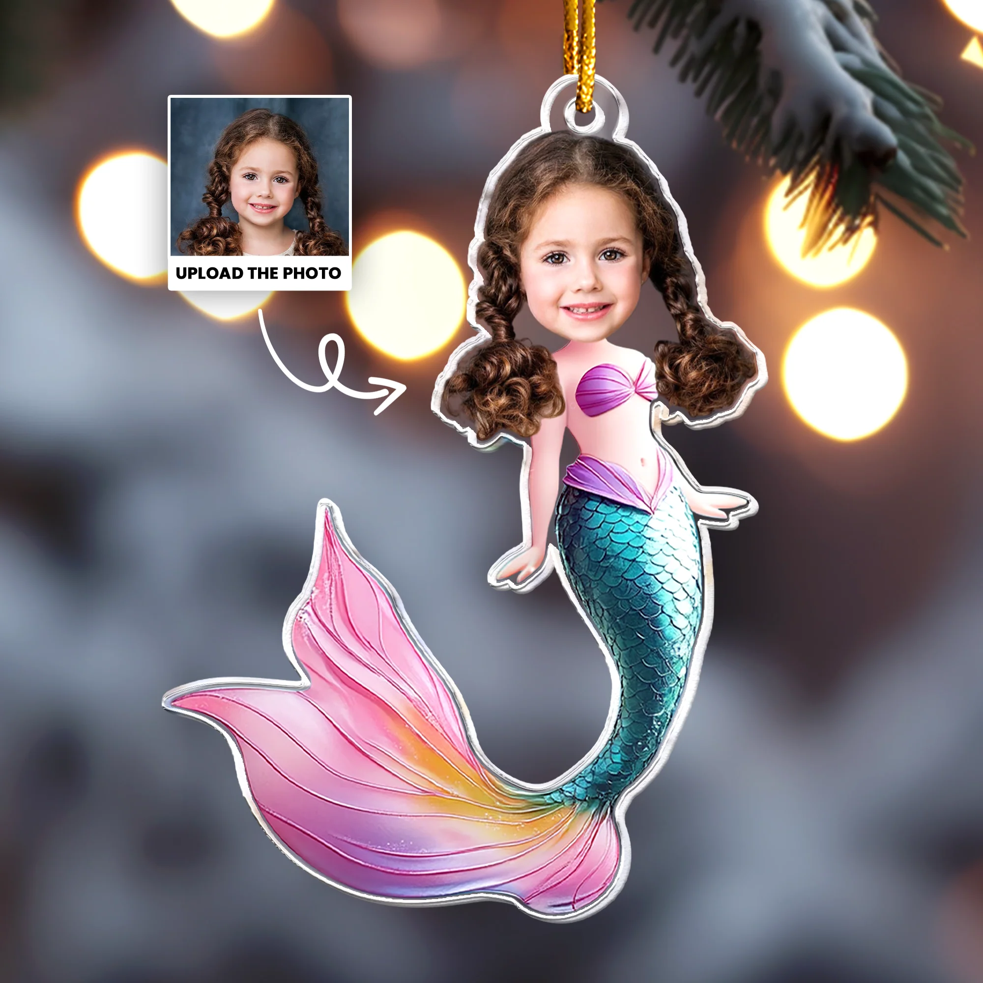 Mermaid Princess - Custom Face Ornament Gifts For Girl - Personalized Acrylic Photo Ornament - Image 6