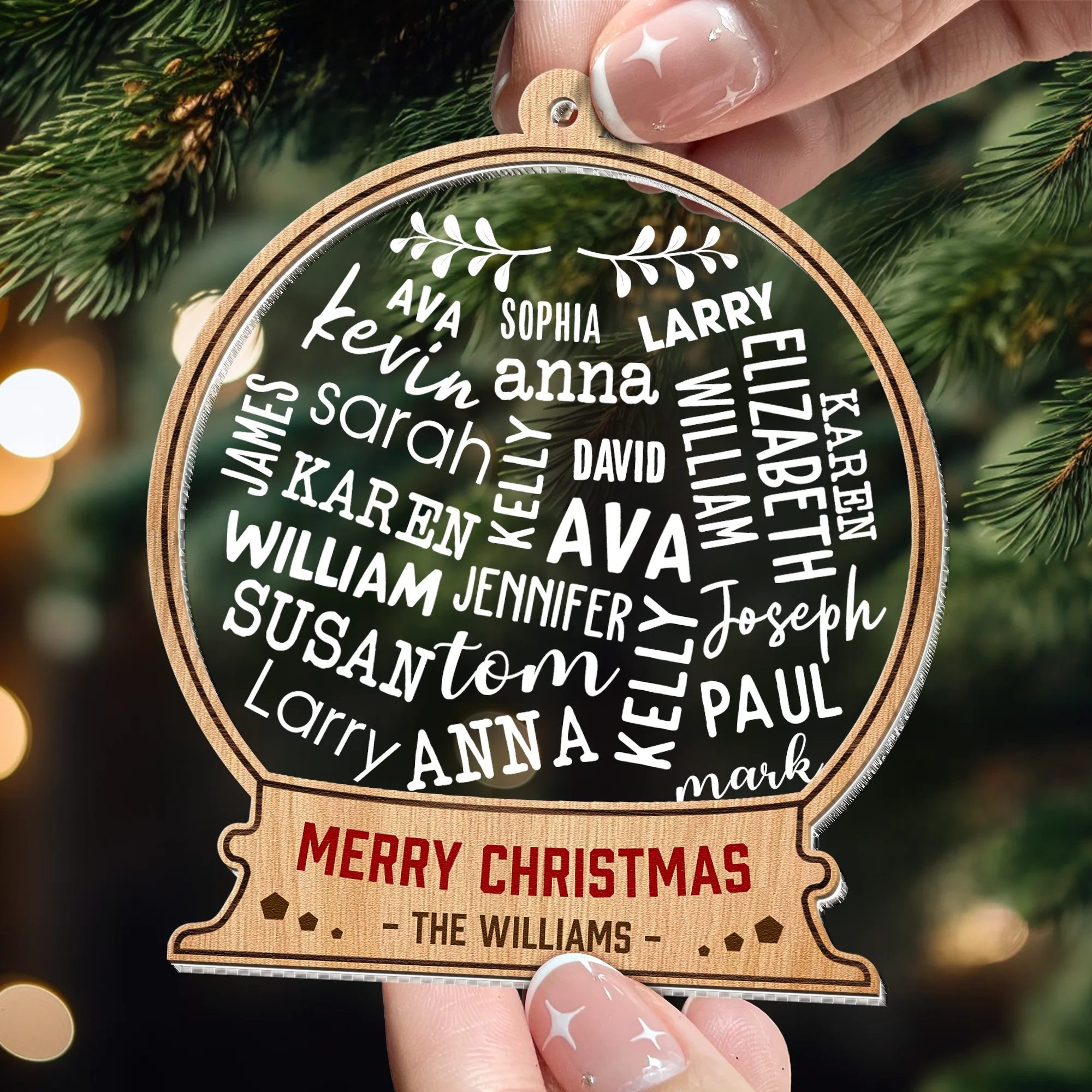 Merry Christmas Family - Personalized Wood And Acrylic Ornament - Image 2