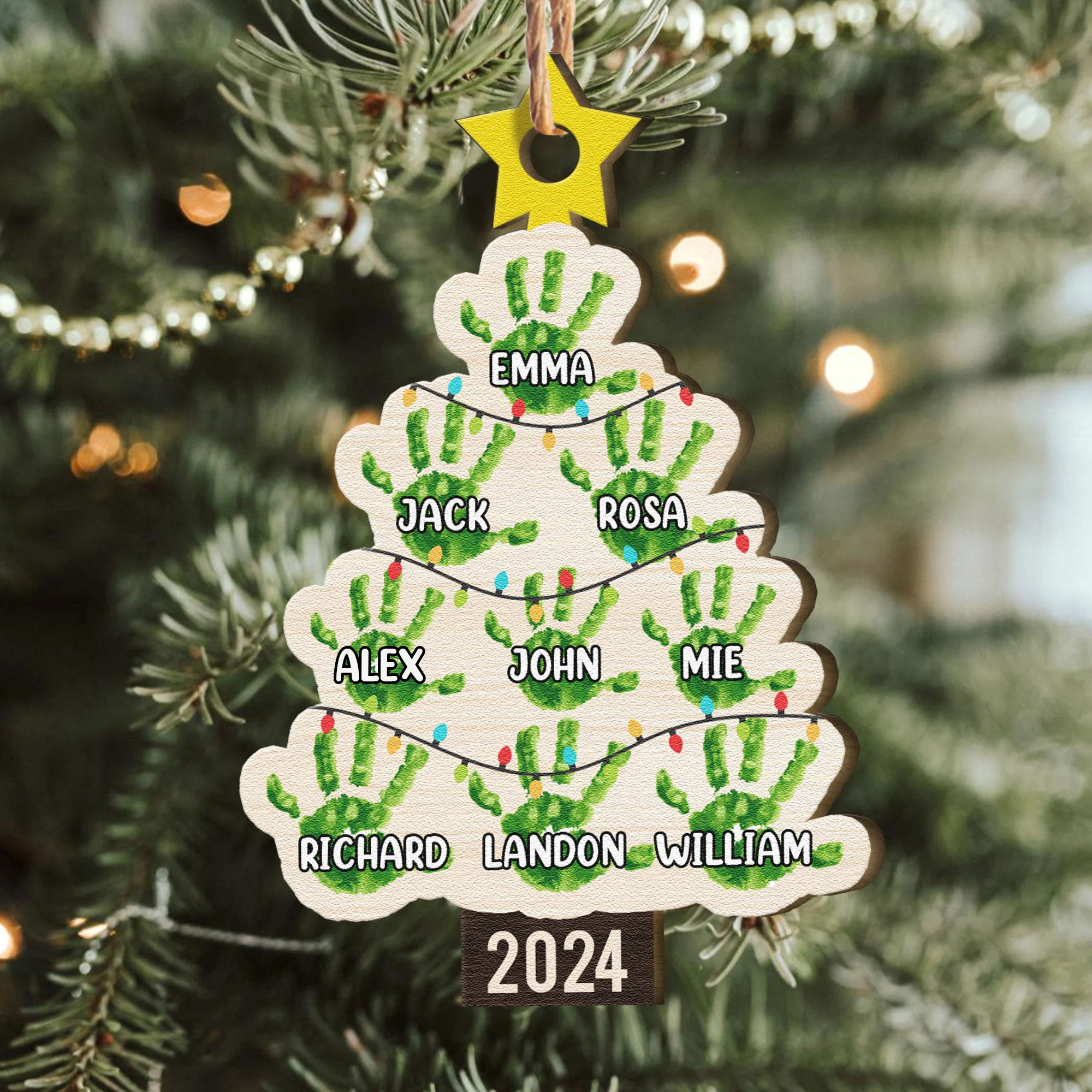 Merry Christmas Hands Down Christmas Light - Personalized Wooden Ornament - Image 2