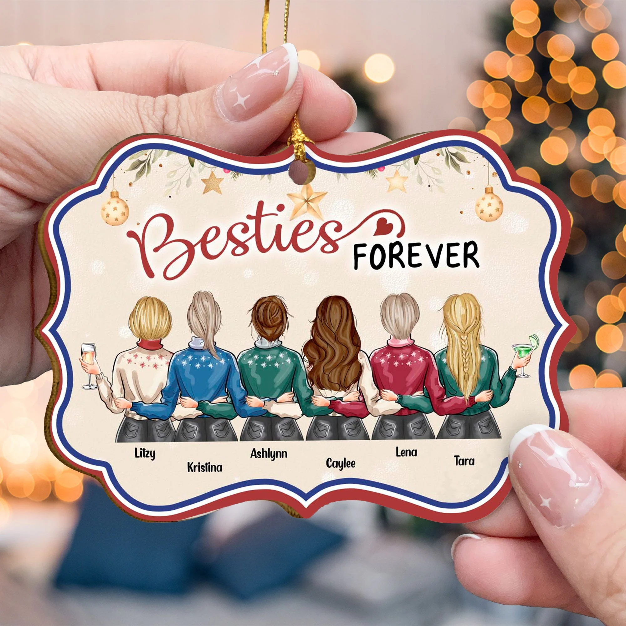Merry Christmas My Besties - Personalized Wooden Card With Pop Out Ornament - Christmas Gifts For Besties, BFF, Sisters, Sistas - Image 4