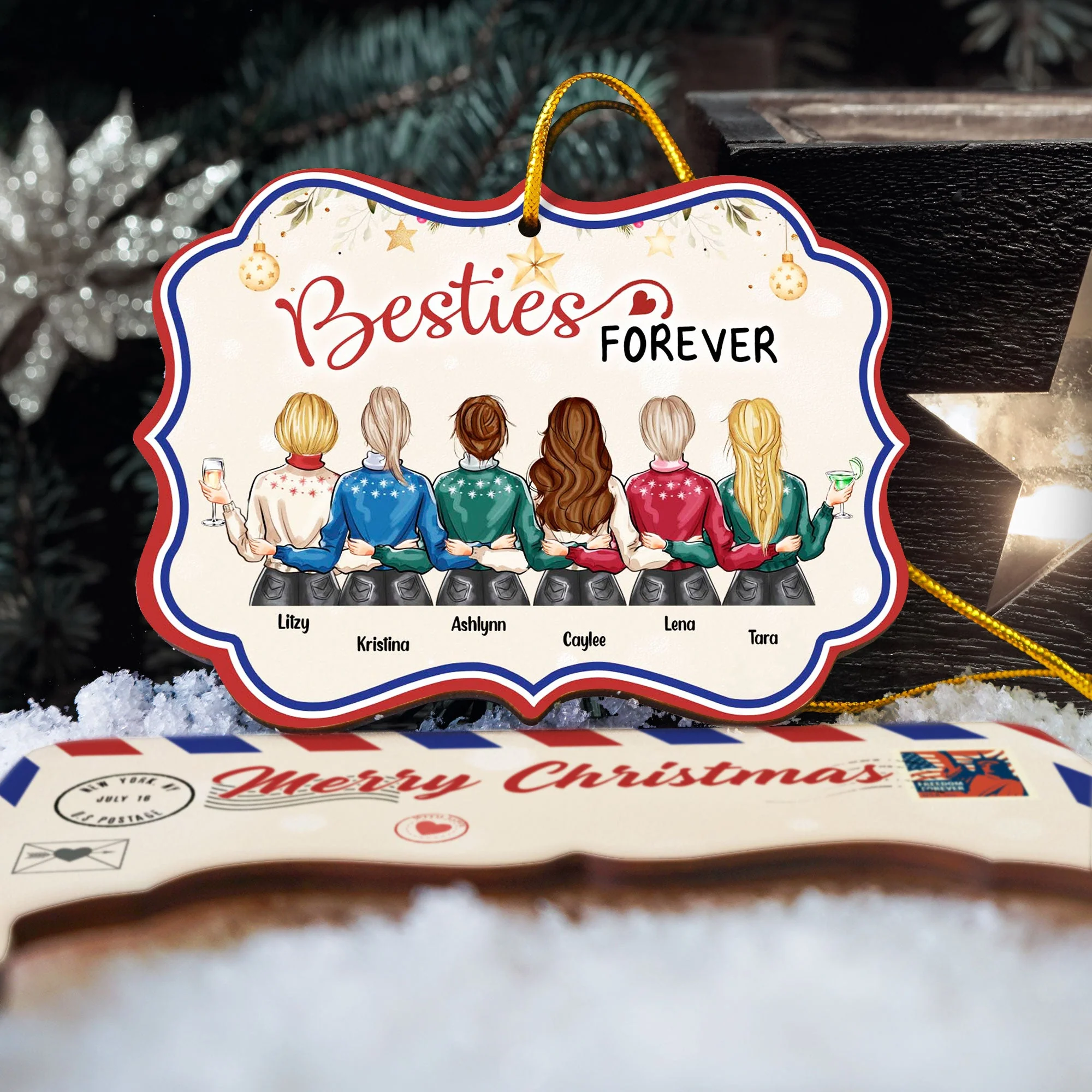 Merry Christmas My Besties - Personalized Wooden Card With Pop Out Ornament - Christmas Gifts For Besties, BFF, Sisters, Sistas - Image 5