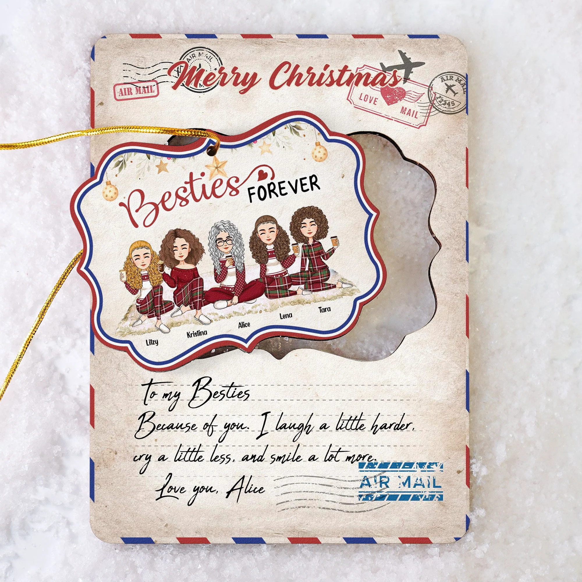 Merry Christmas My Besties Ver 2 - Personalized Wooden Card With Pop Out Ornament - Christmas Gifts For Besties, BFF, Sisters, Sistas - Image 3