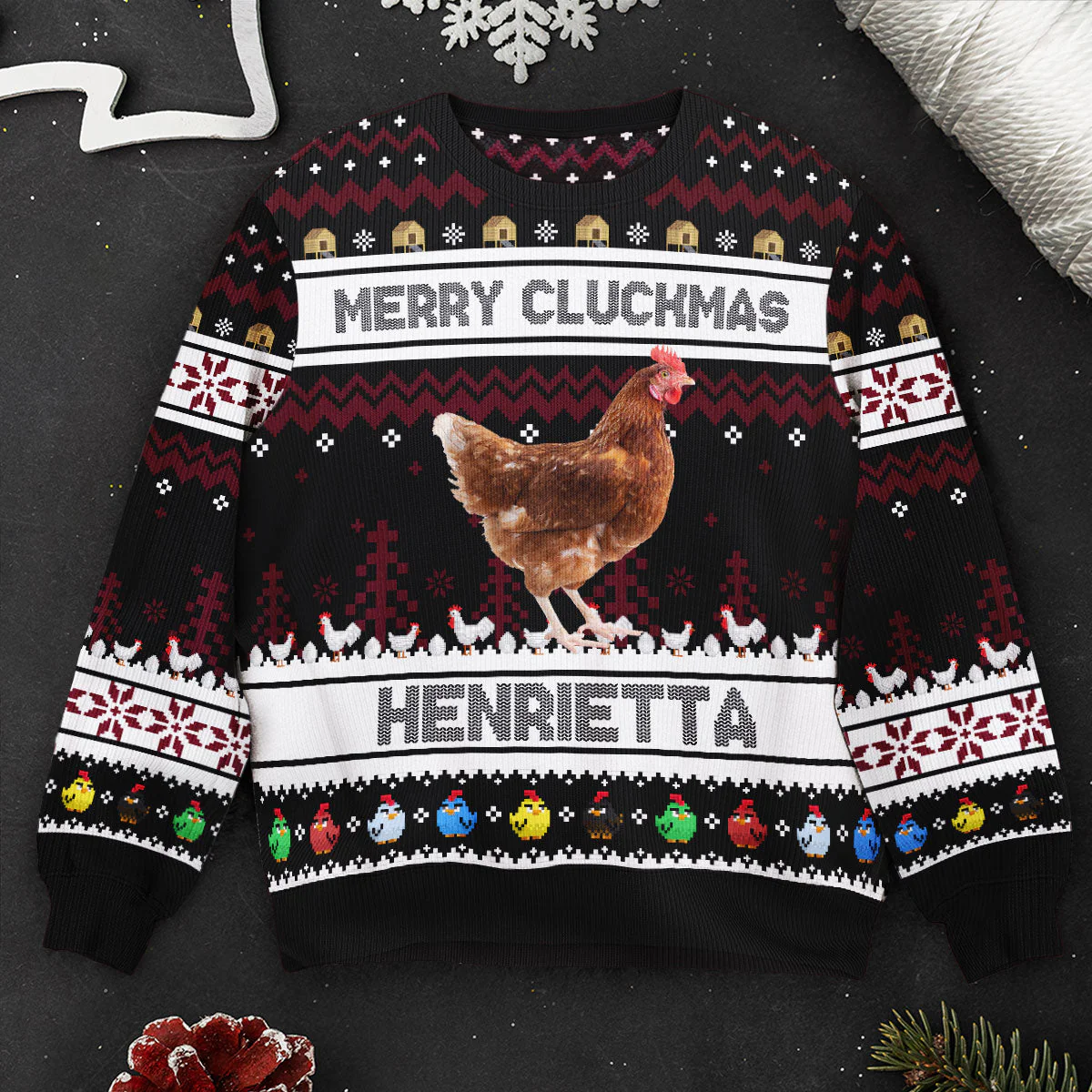 Merry Cluckmas Chicken Farmers Clucker Bird - Personalized Photo Ugly Sweater - Image 7