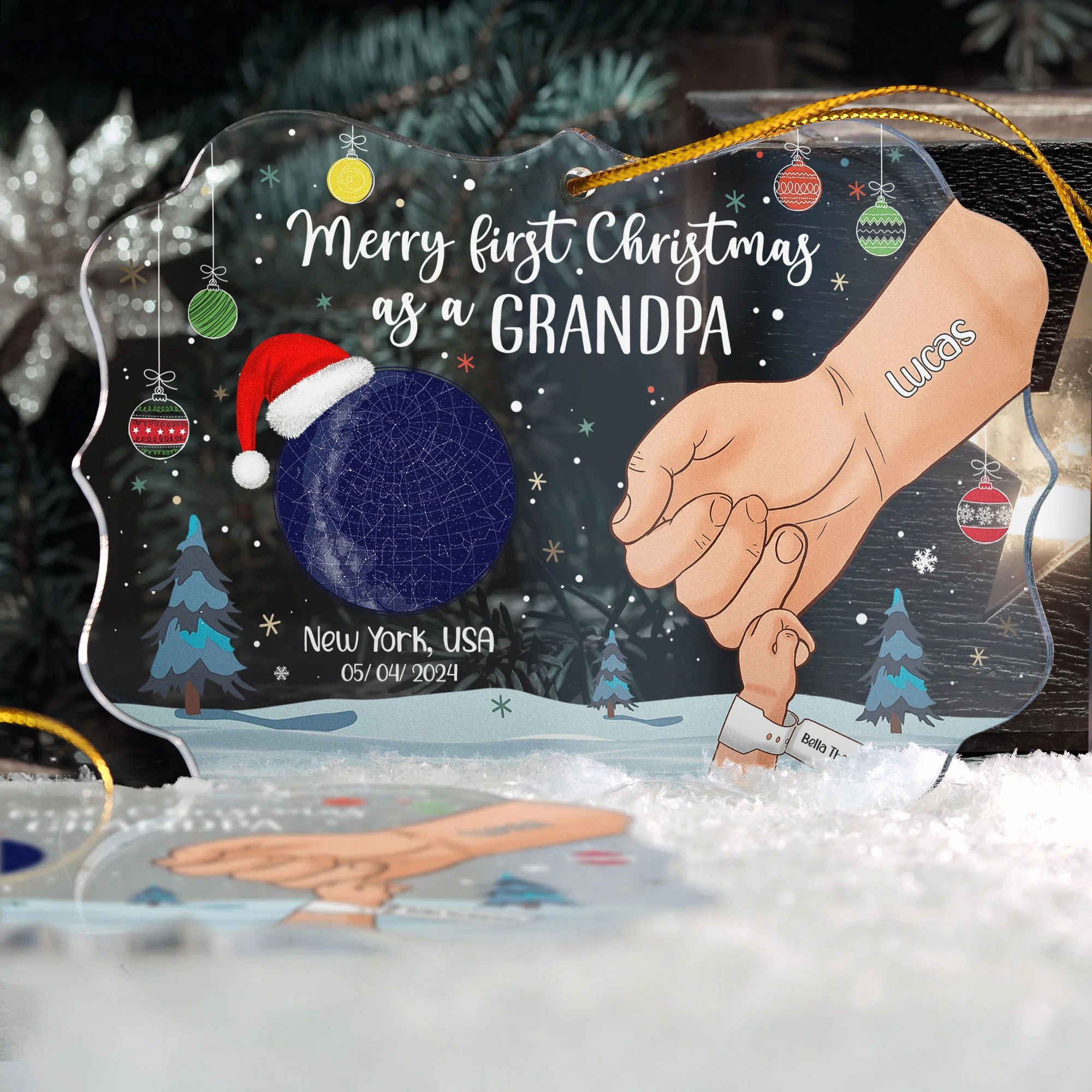 Merry First Christmas As A Grandpa - Personalized Acrylic Ornament - Image 2