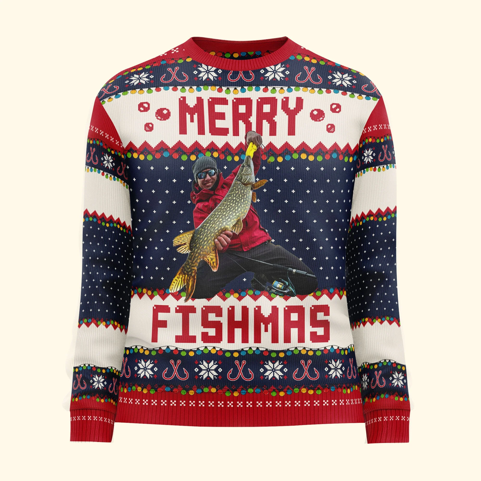 Merry Fishmas For Fishing Dad, Grandpa - Personalized Ugly Sweater - Image 4
