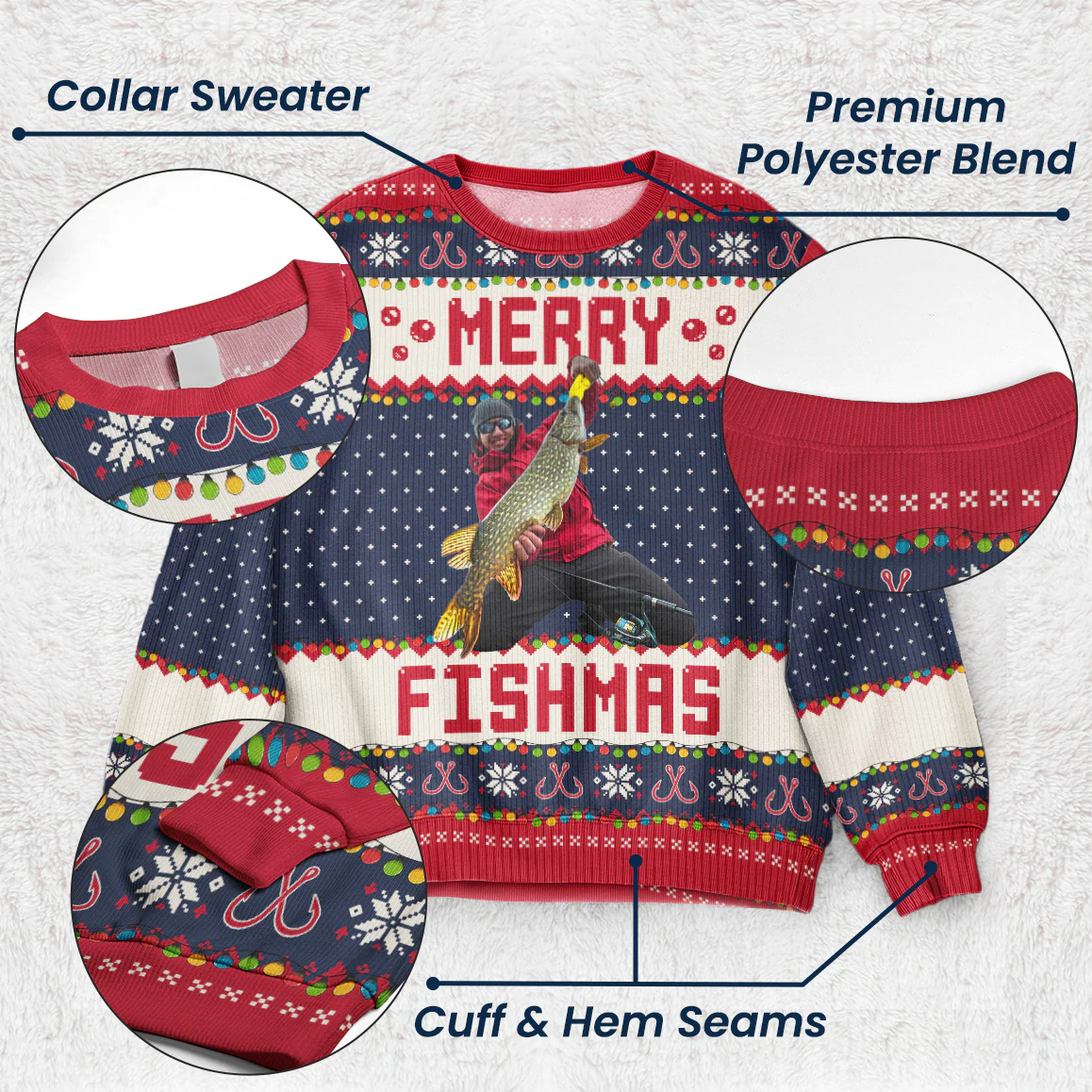 Merry Fishmas Gift For Fishing Lovers - Personalized Photo Ugly Sweater - Image 7