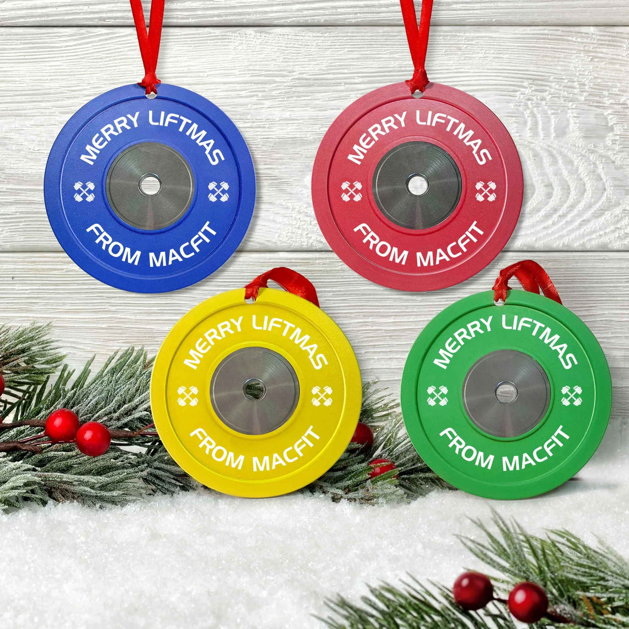 [Only available in the U.S] Merry Liftmas Weight Plates - Personalized Aluminum Ornament - Christmas Fitness Gym Weightlifting Gift For Gymer, Weightlifters, PTs - Image 2
