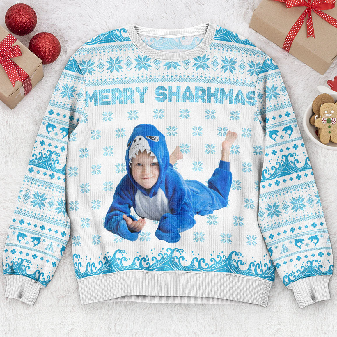 Merry Sharkmas - Personalized Photo Ugly Sweater - Image 4