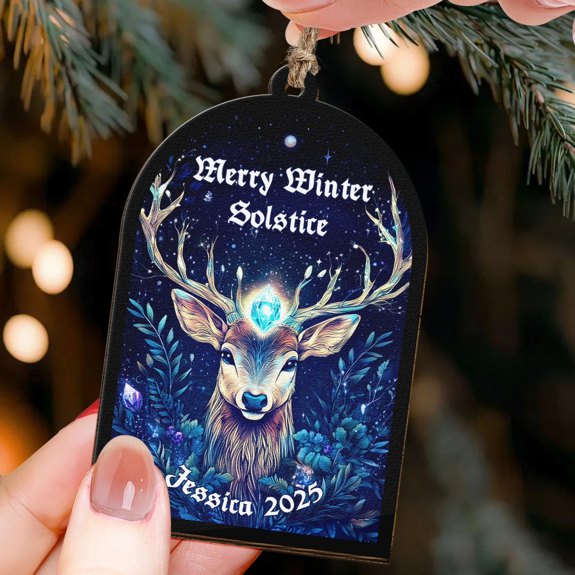 Merry Winter Solstice Wicca - Personalized Wooden Ornament - Image 2