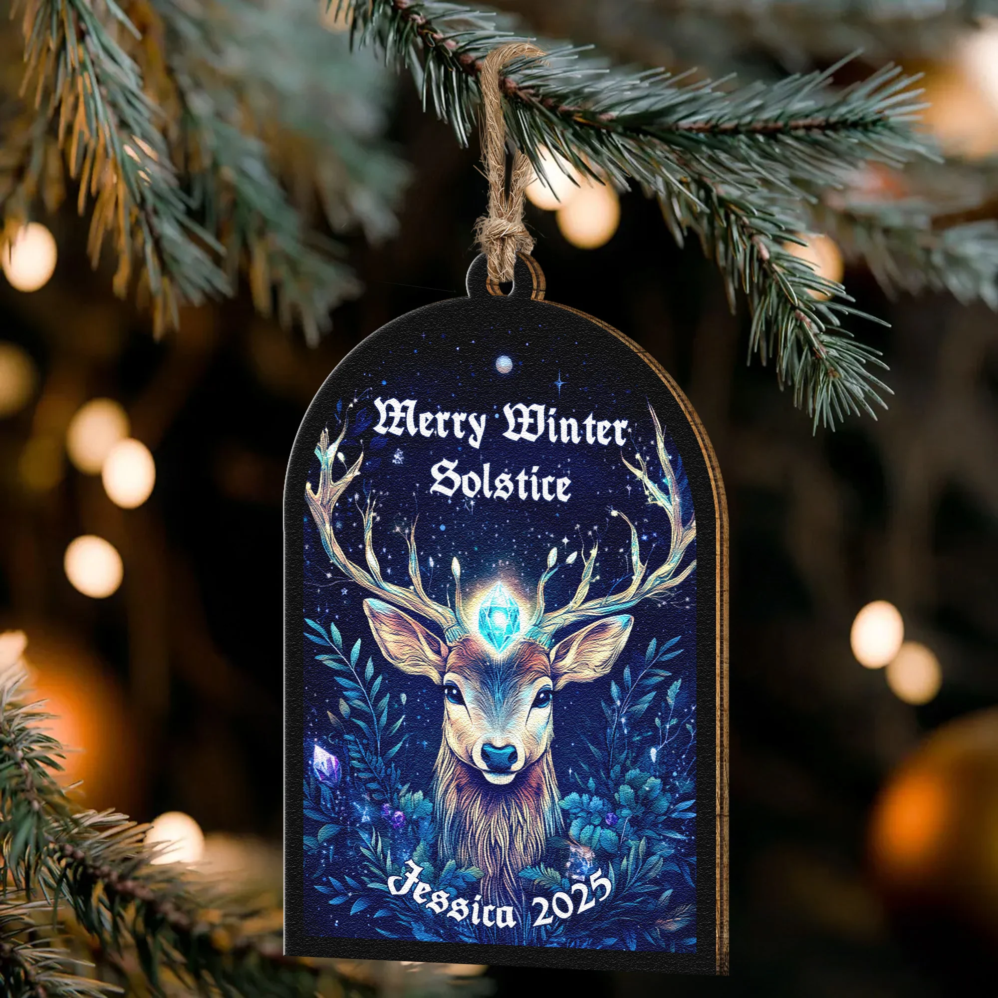 Merry Winter Solstice Wicca - Personalized Wooden Ornament - Image 5
