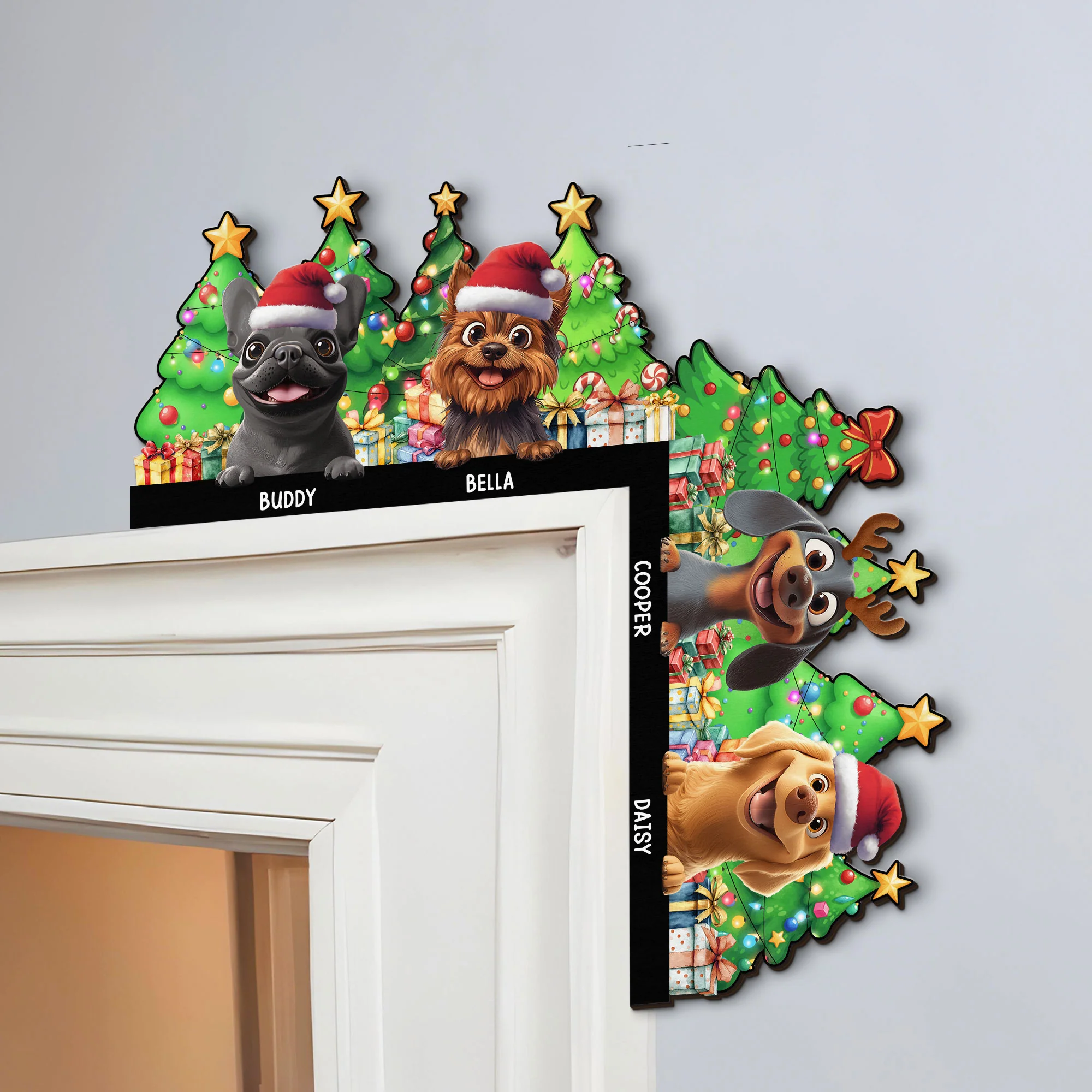 Merry Woofmas - Peeking Dog - Personalized Door Corner Wood Sign - Image 4