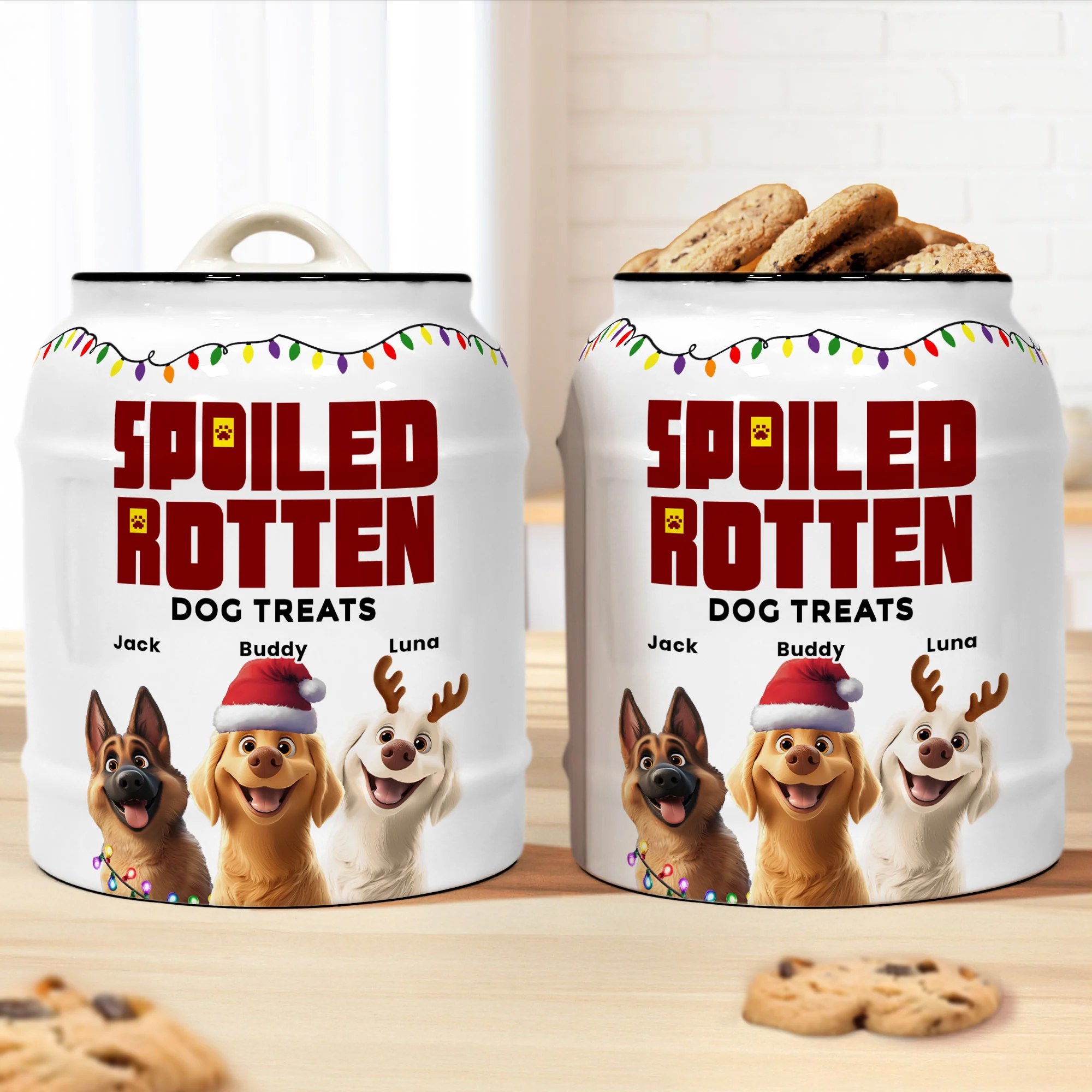 Merry Woofmas Spoiled Rotten Dog Treats - Personalized Cookie Jar - Image 2