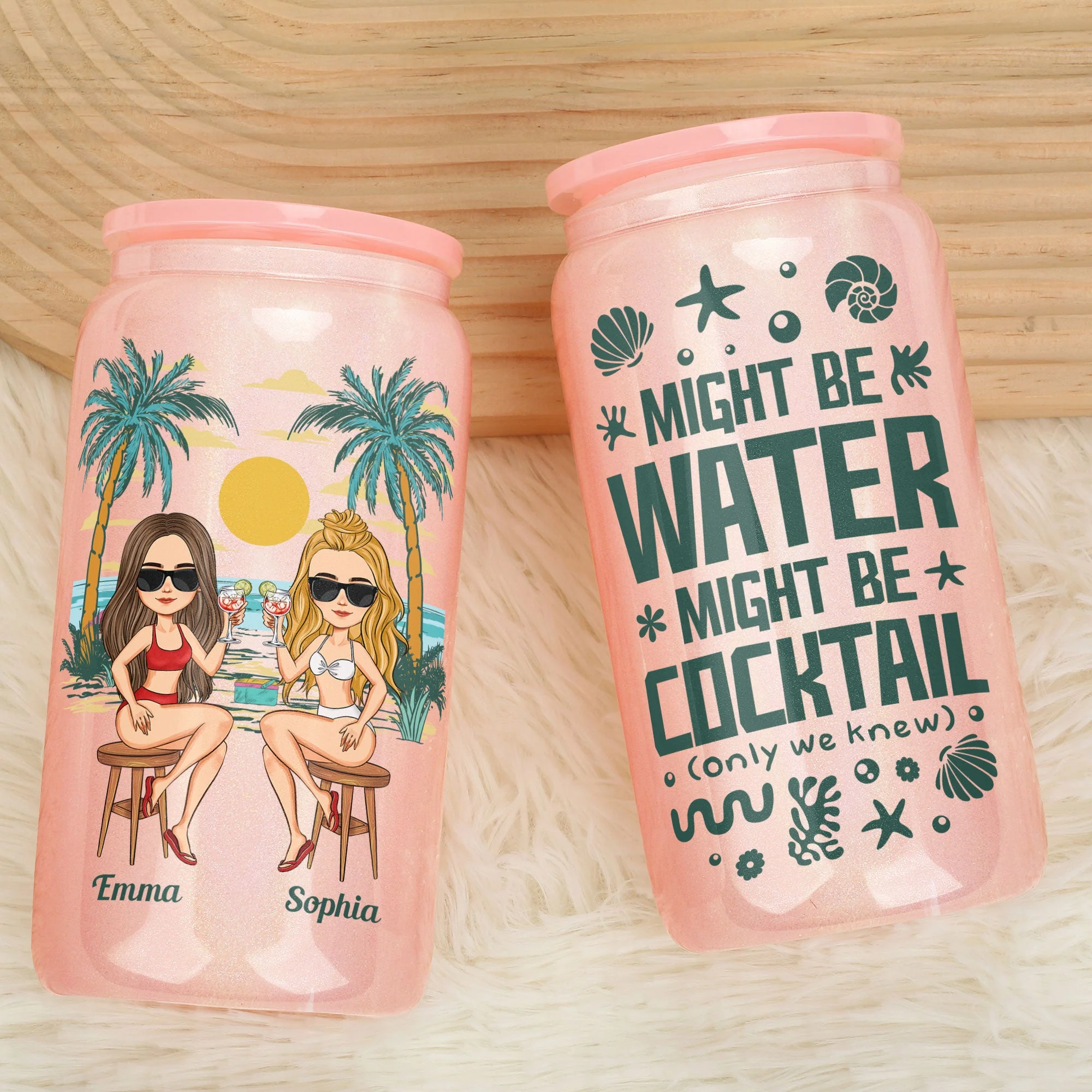 Might Be Water Might Be Cocktail - Personalized Shimmer Glass Can - Image 3