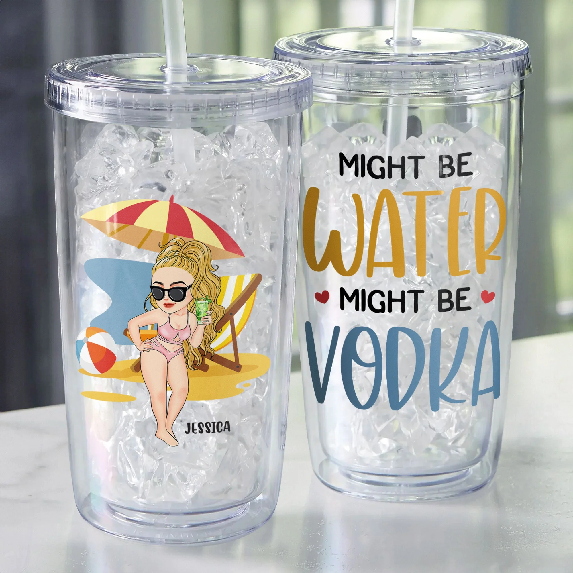 Might Be Water Might Be Vodka - Personalized Acrylic Tumbler With Straw - Image 2