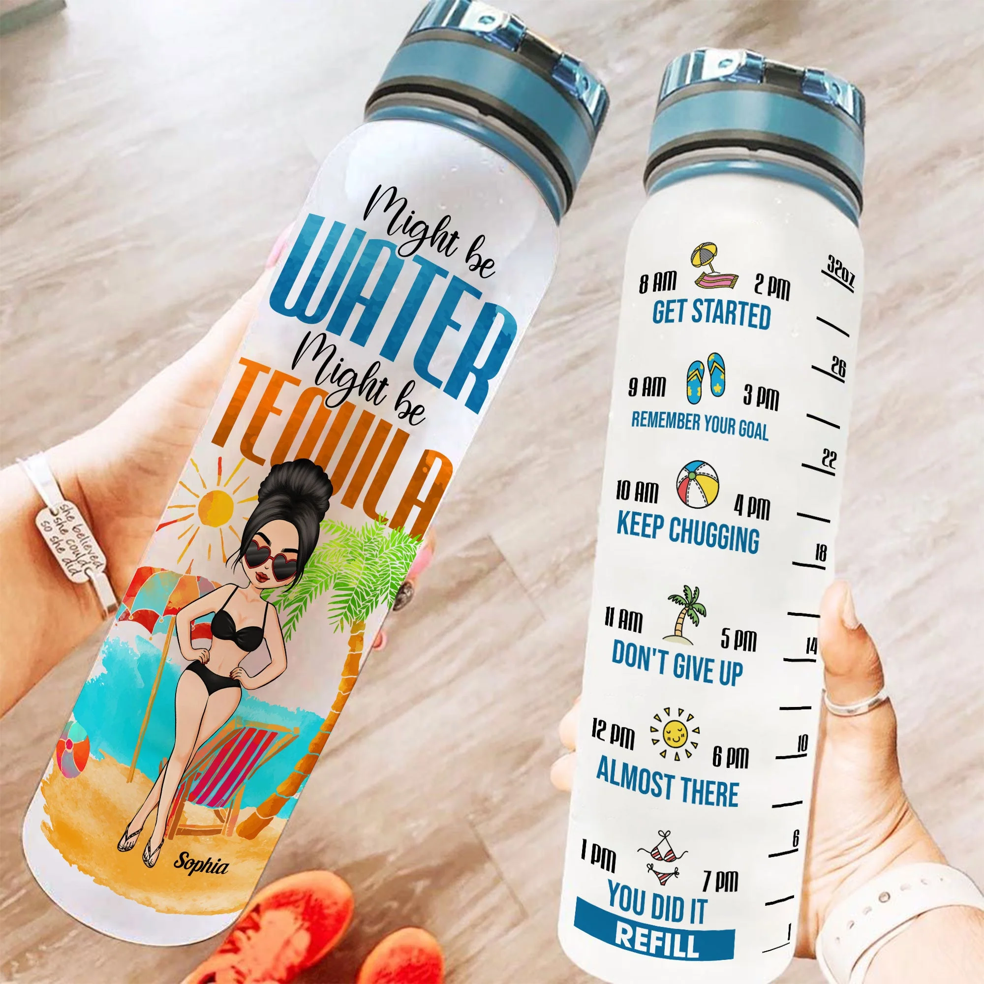 Might Be Water - Personalized Water Tracker Bottle - Bikini Girl - Image 2
