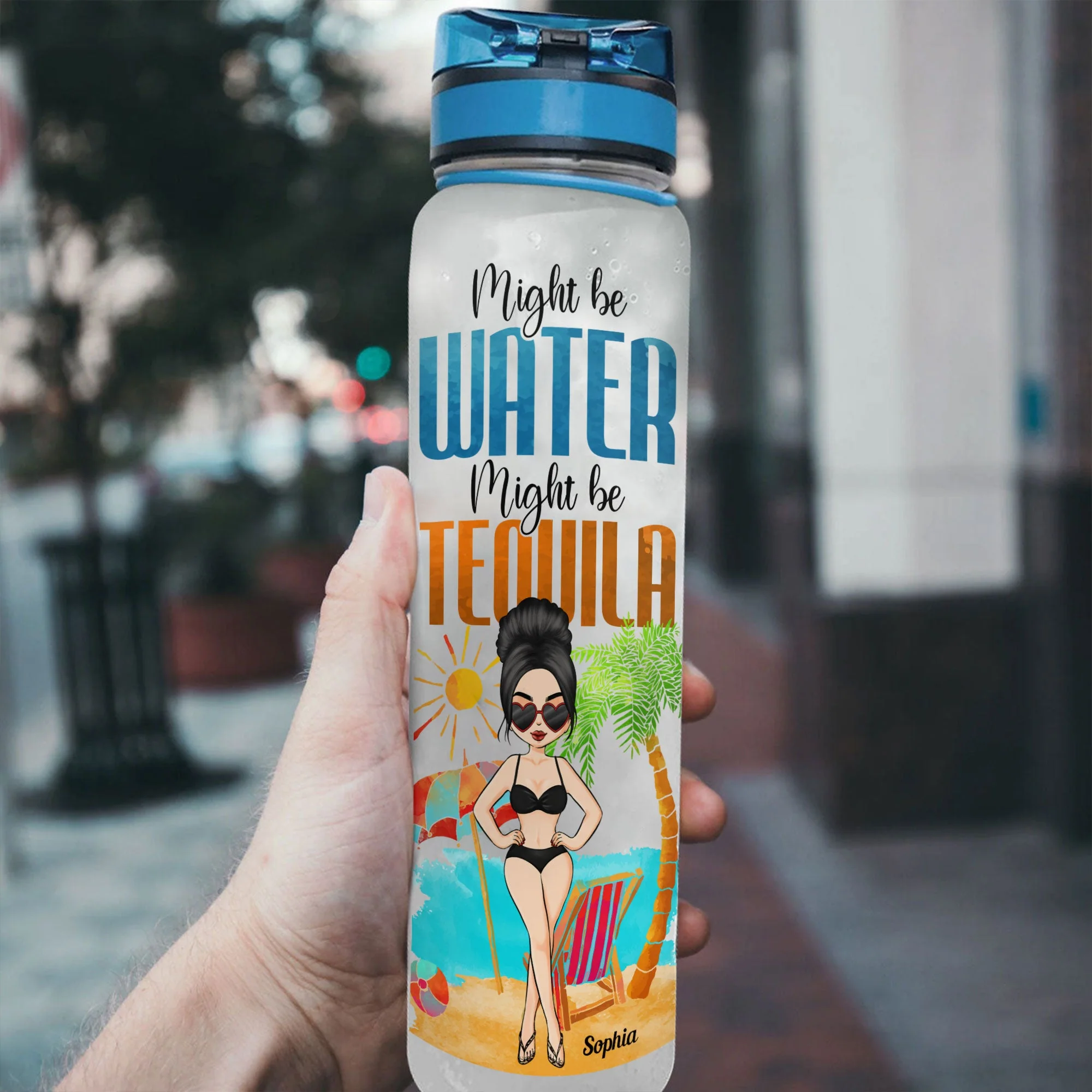 Might Be Water - Personalized Water Tracker Bottle - Bikini Girl - Image 4