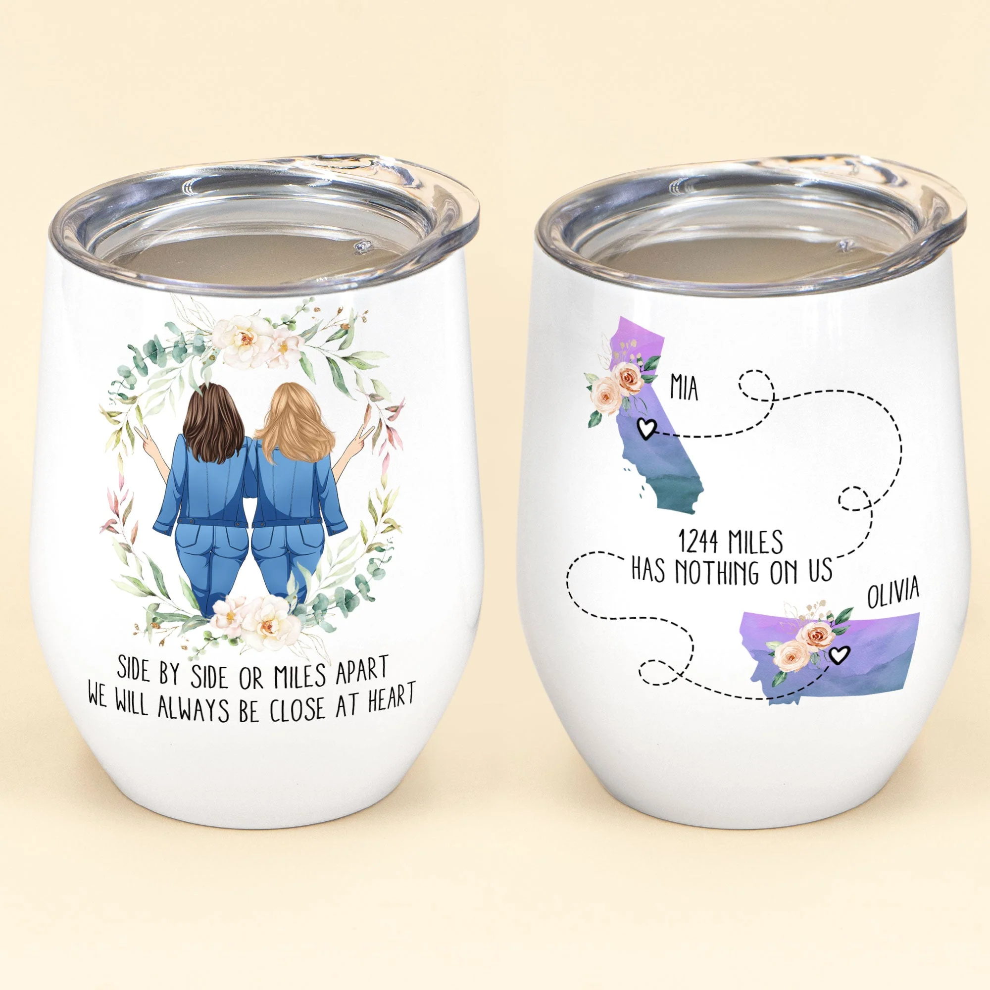 Miles Has Nothing On Us - Personalized Wine Tumbler - Birthday Gift For Besties Sisters Friends BFF - Long Distance Friendship - Image 2