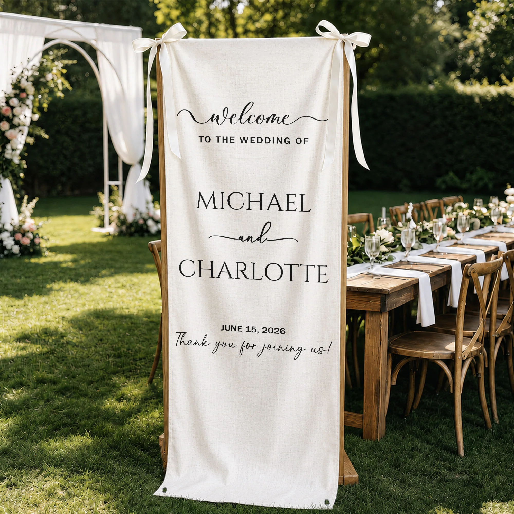Minimalist Wedding Sign Linen Material Wedding Decorations & Favors - Personalized Welcome Sign - Image 2