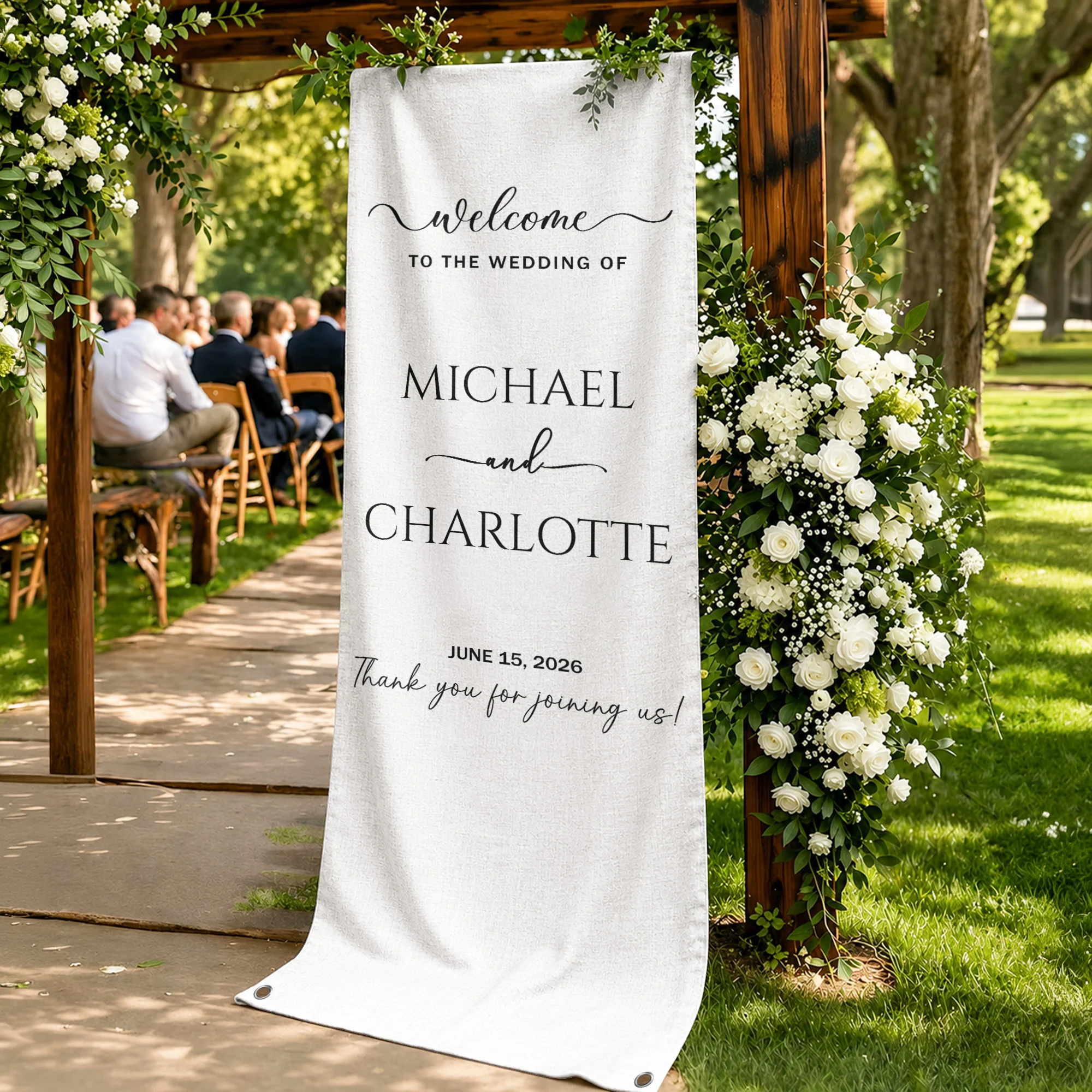 Minimalist Wedding Sign Linen Material Wedding Decorations & Favors - Personalized Welcome Sign - Image 3