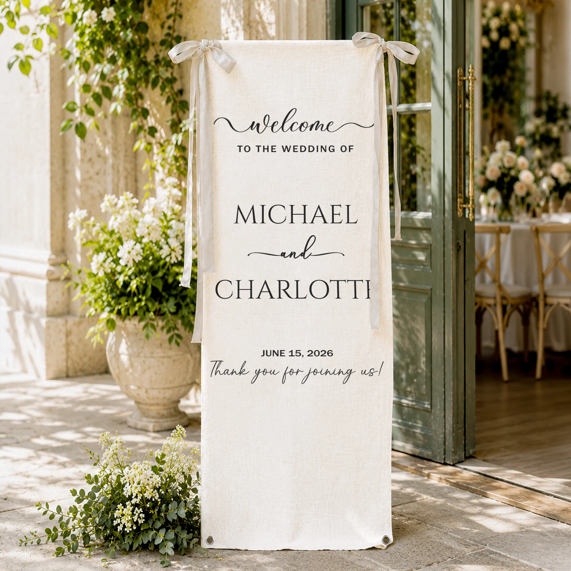 Minimalist Wedding Sign Linen Material Wedding Decorations & Favors - Personalized Welcome Sign - Image 4