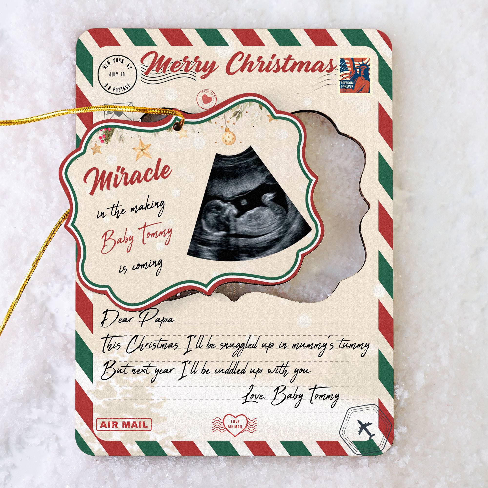 Miracle In The Making Baby Is Coming - Personalized Wooden Card With Pop Out Ornament - Image 3