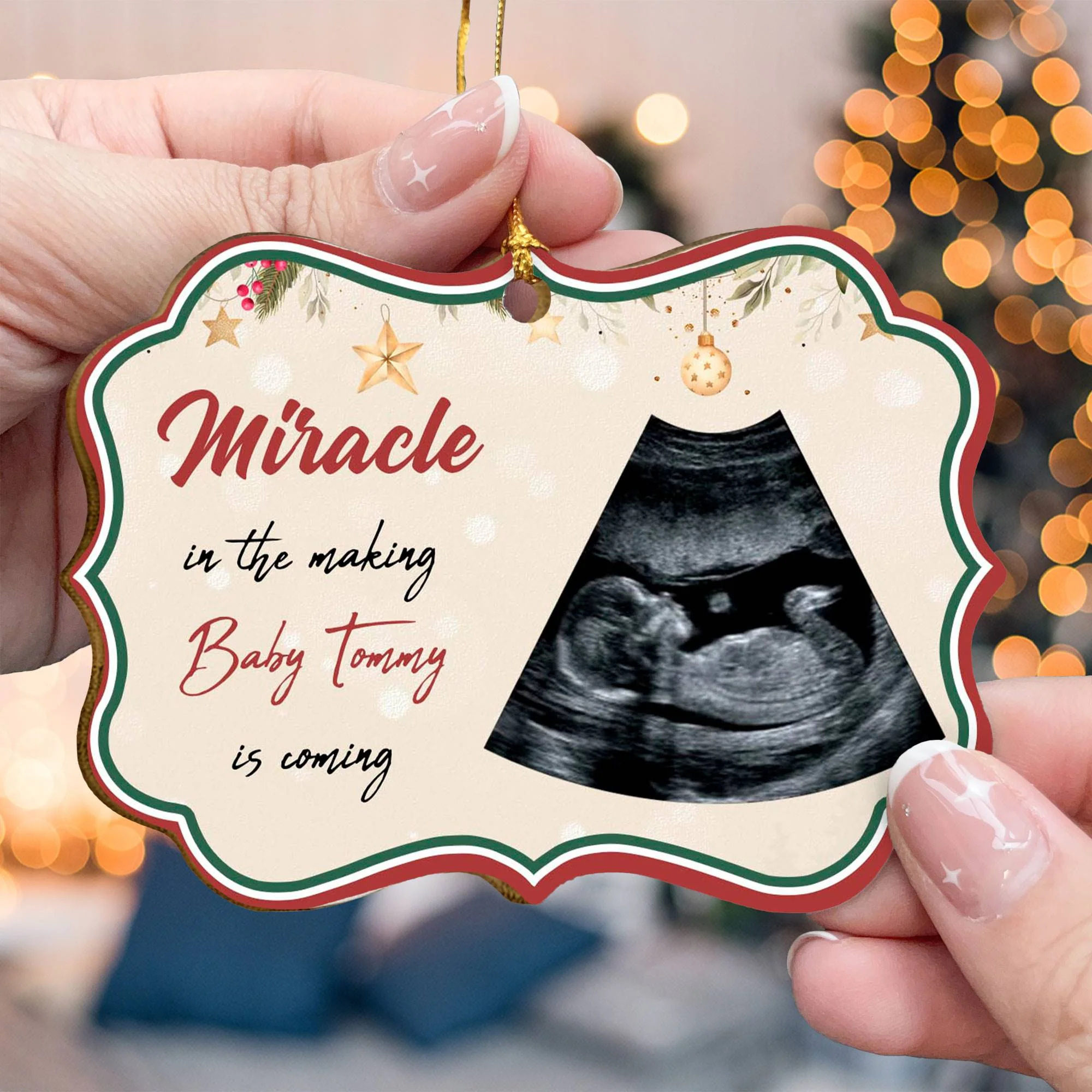 Miracle In The Making Baby Is Coming - Personalized Wooden Card With Pop Out Ornament - Image 4