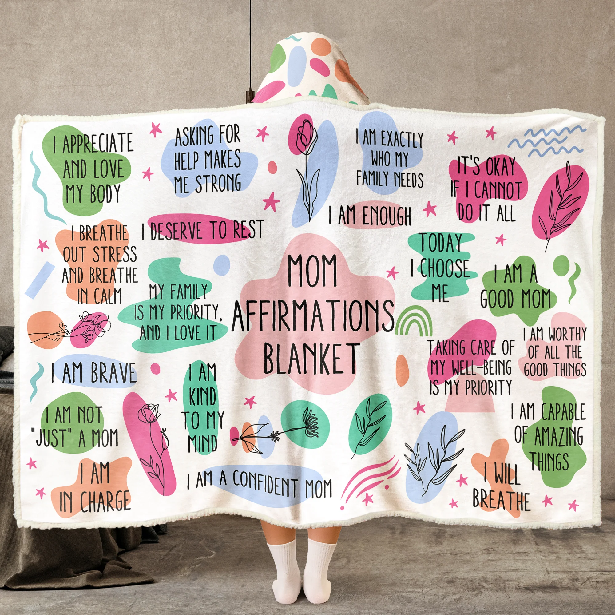 Mom Affirmations Blanket - Custom Name - Mother's Day Gifts - Personalized Wearable Blanket Hoodie - Image 2
