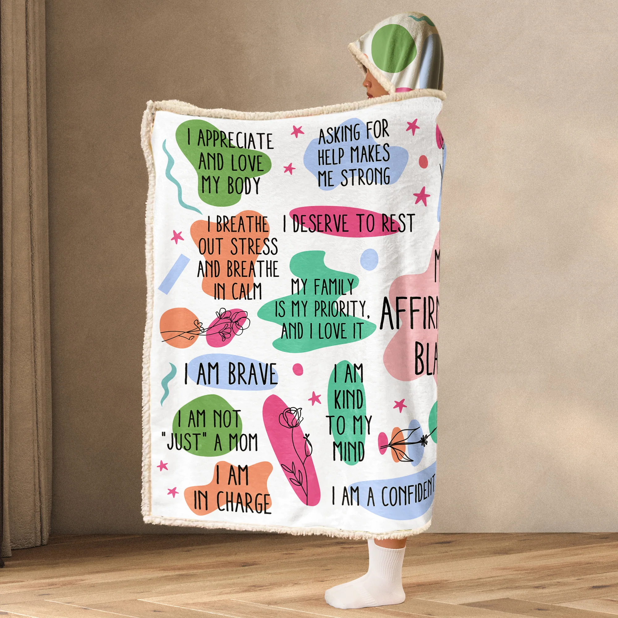 Mom Affirmations Blanket - Custom Name - Mother's Day Gifts - Personalized Wearable Blanket Hoodie - Image 3