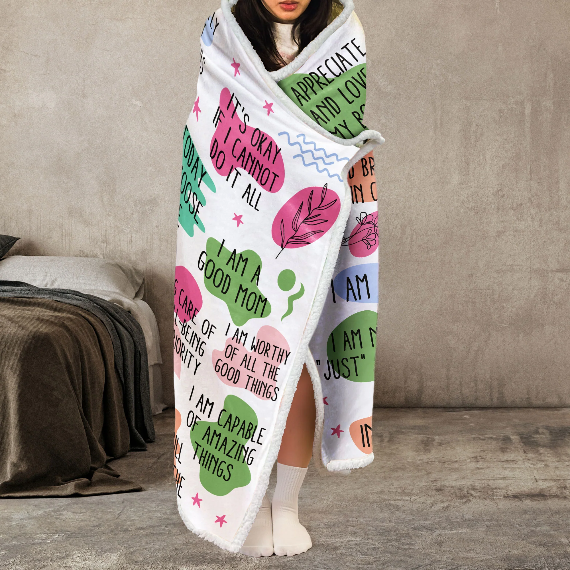 Mom Affirmations Blanket - Custom Name - Mother's Day Gifts - Personalized Wearable Blanket Hoodie - Image 4