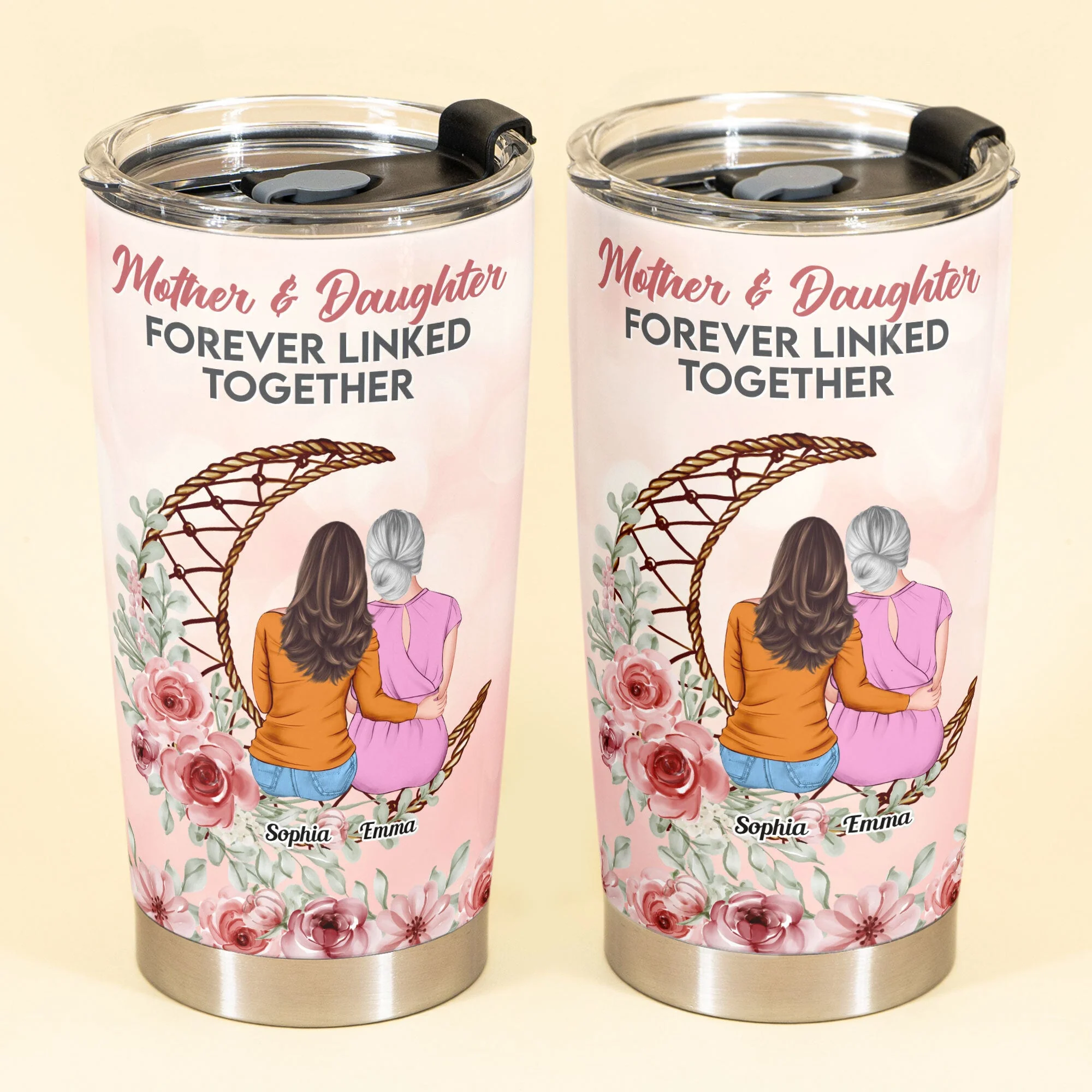 Mom And Daughter Forever Linked Together - Personalized Tumbler Cup - Birthday Mother's Day Gift For Mom, Daughters - Gift From Daughters - Image 2