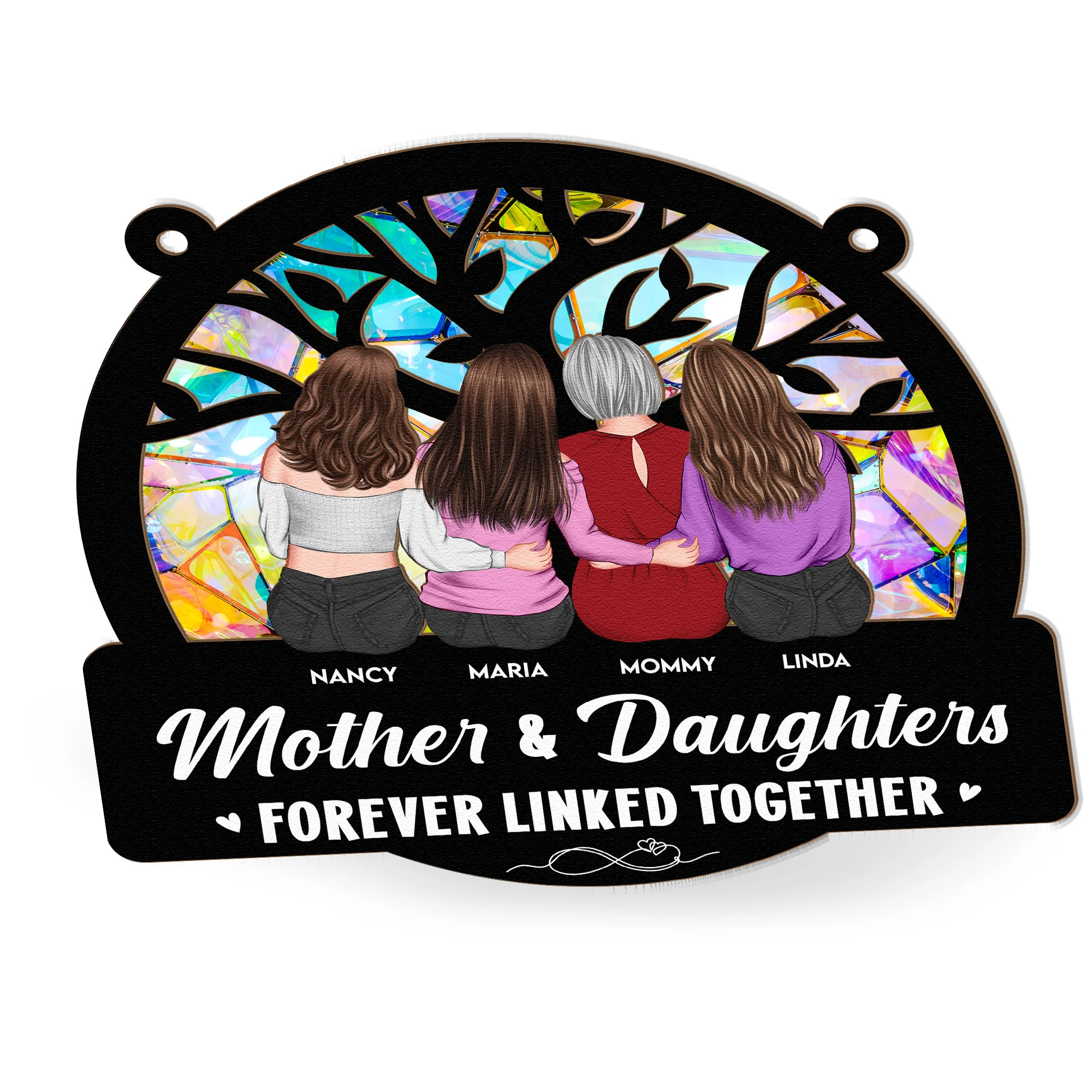 Mom And Her Children - Tree Life - Personalized Window Hanging Suncatcher Ornament - Image 3