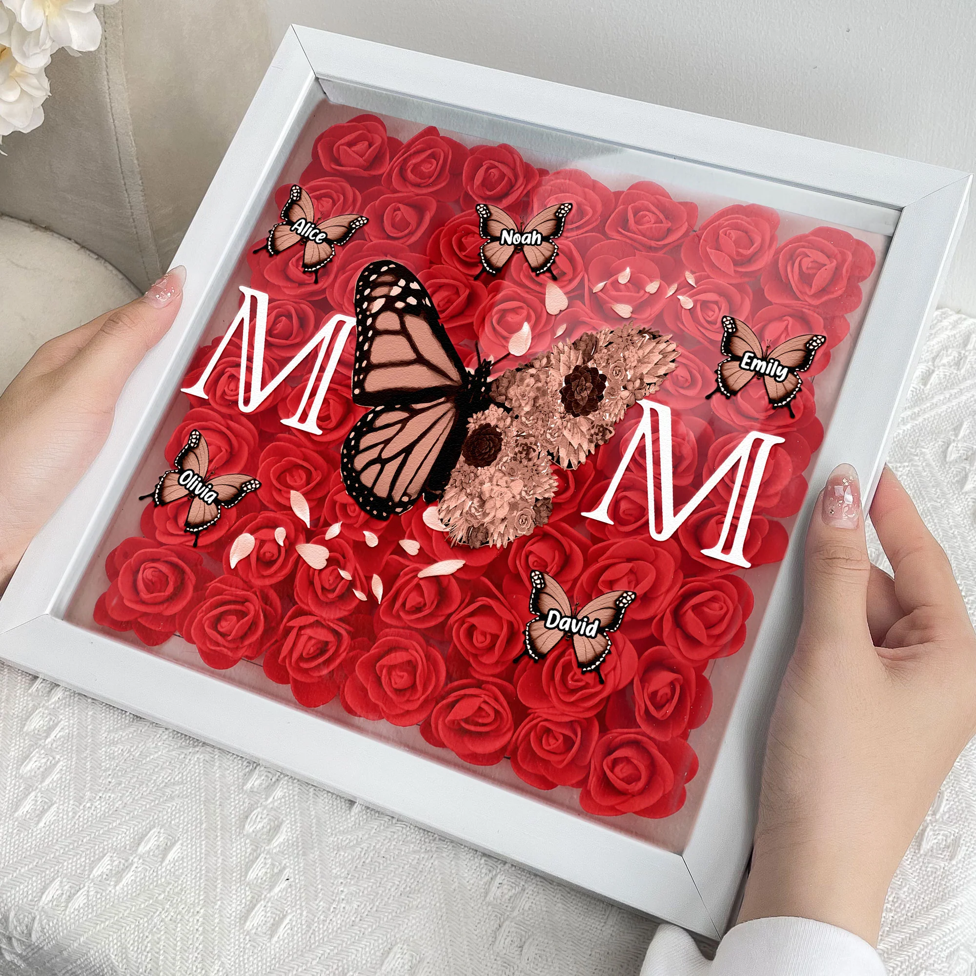 Mom - Butterfly Version - Personalized Flower Shadow Box With LED Light - Image 3