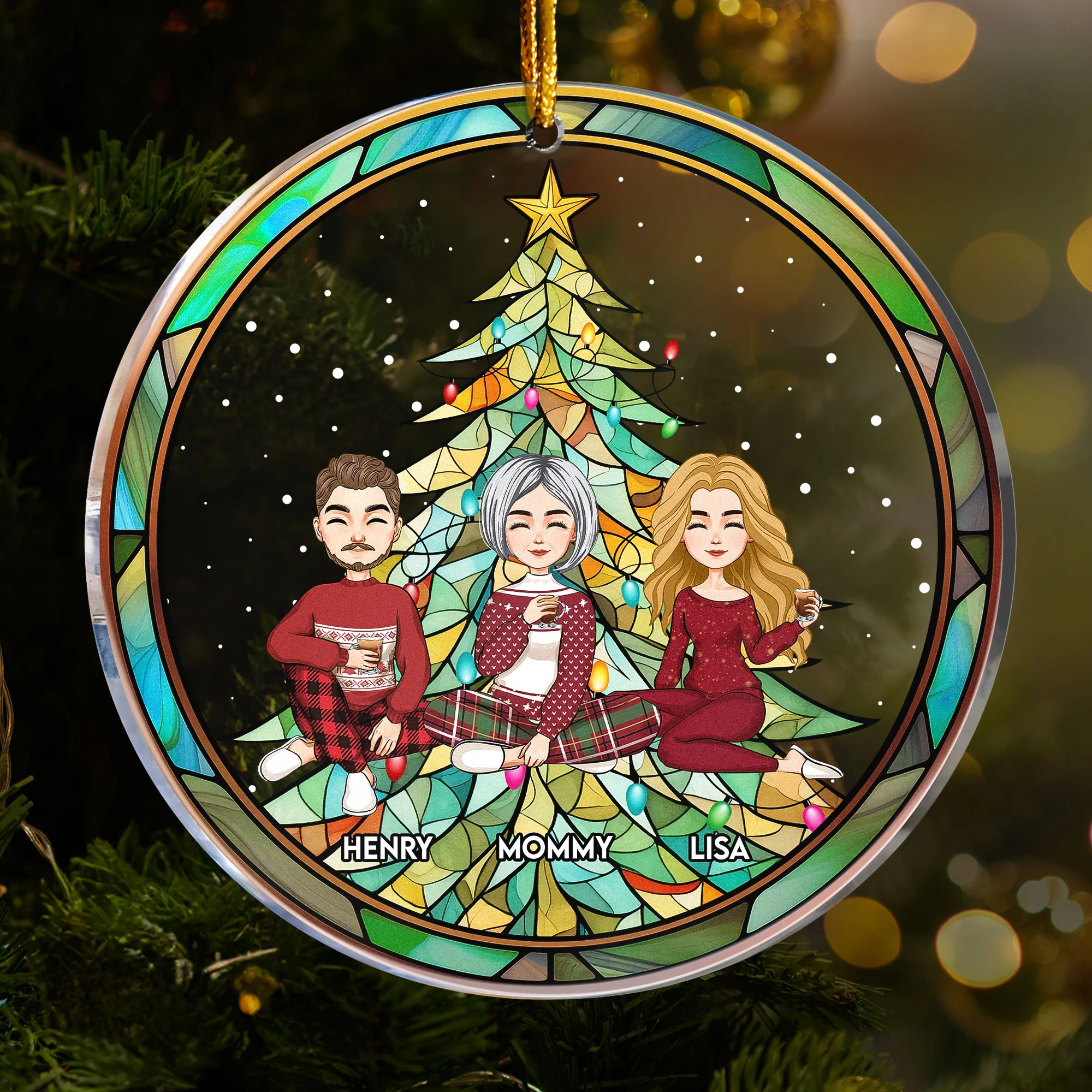 Mom/Daughter/Family Together By Christmas Tree - Personalized Acrylic Ornament - Image 3