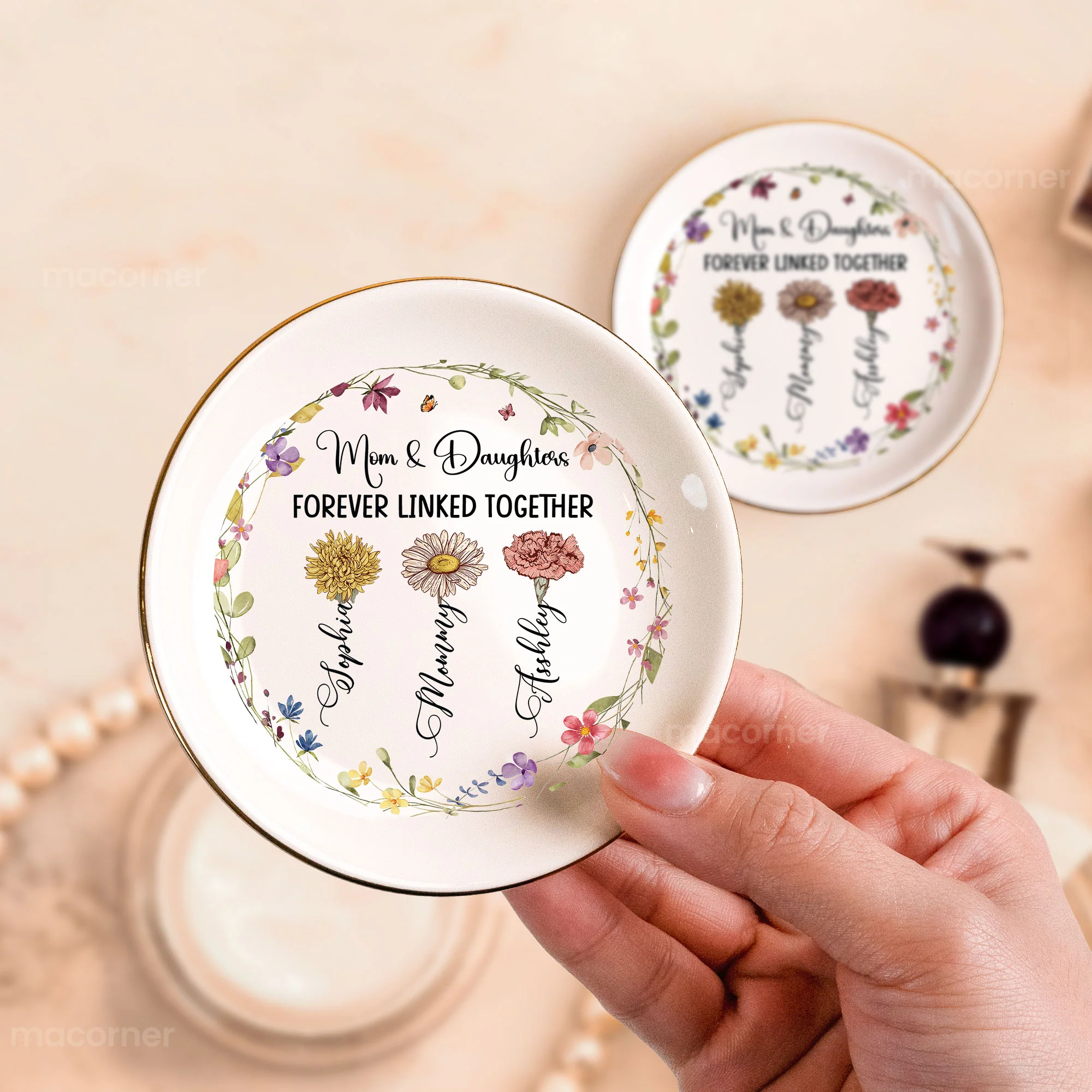 Mom & Daughter Forever Linked Together - Personalized Jewelry Dish - Image 2