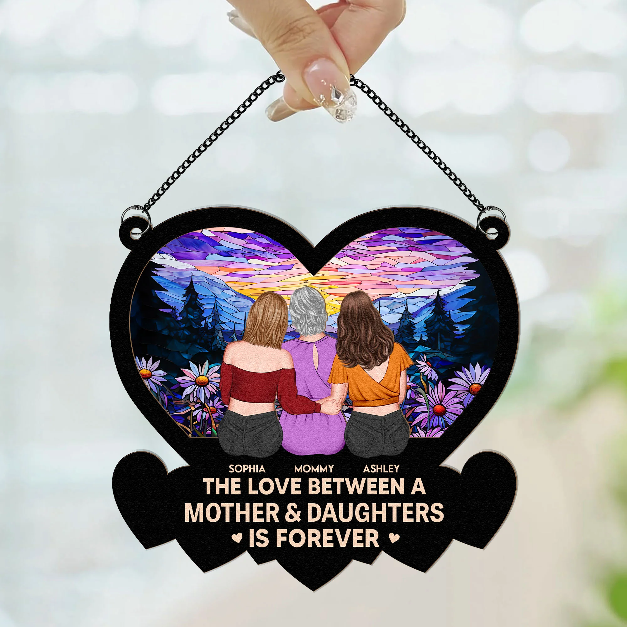 Mom & Daughter Linked Together - Personalized Window Hanging Suncatcher Ornament - Image 3