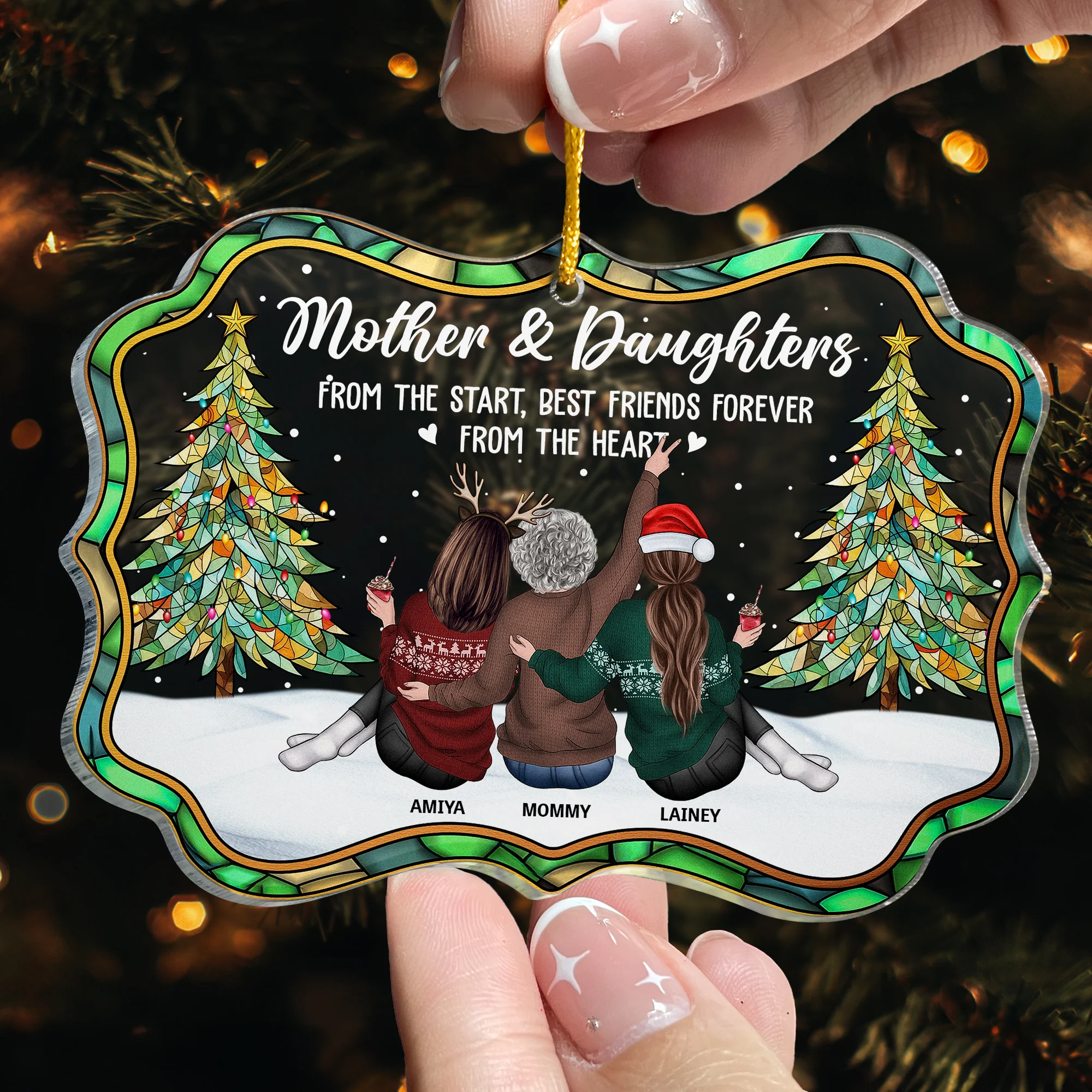 Mom, Daughter Together At Heart - Personalized Acrylic Ornament - Image 2