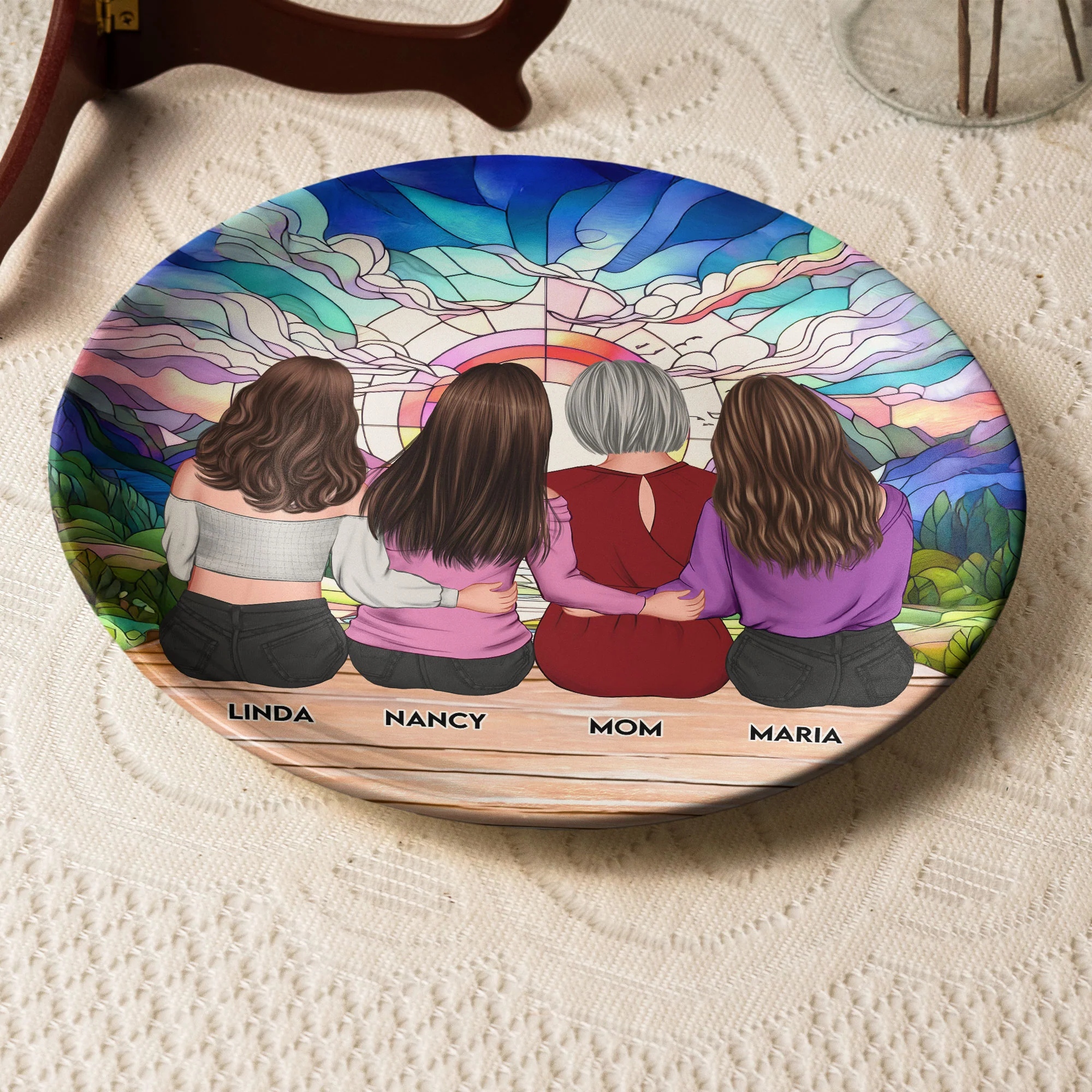 Mom & Daughters Sitting Together - Personalized Ceramic Plate - Image 4