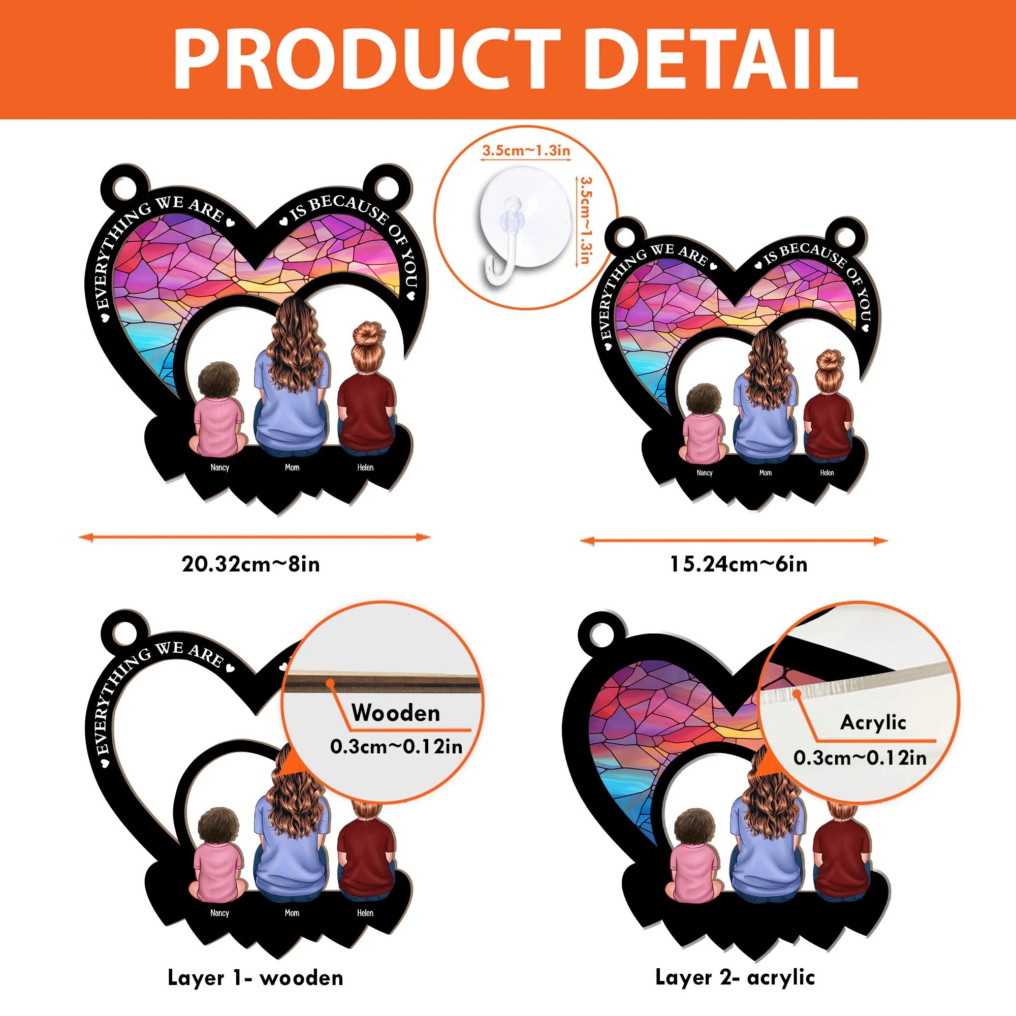 Mom Everything We're Is Because Of You - Personalized Window Hanging Suncatcher Ornament - Image 3