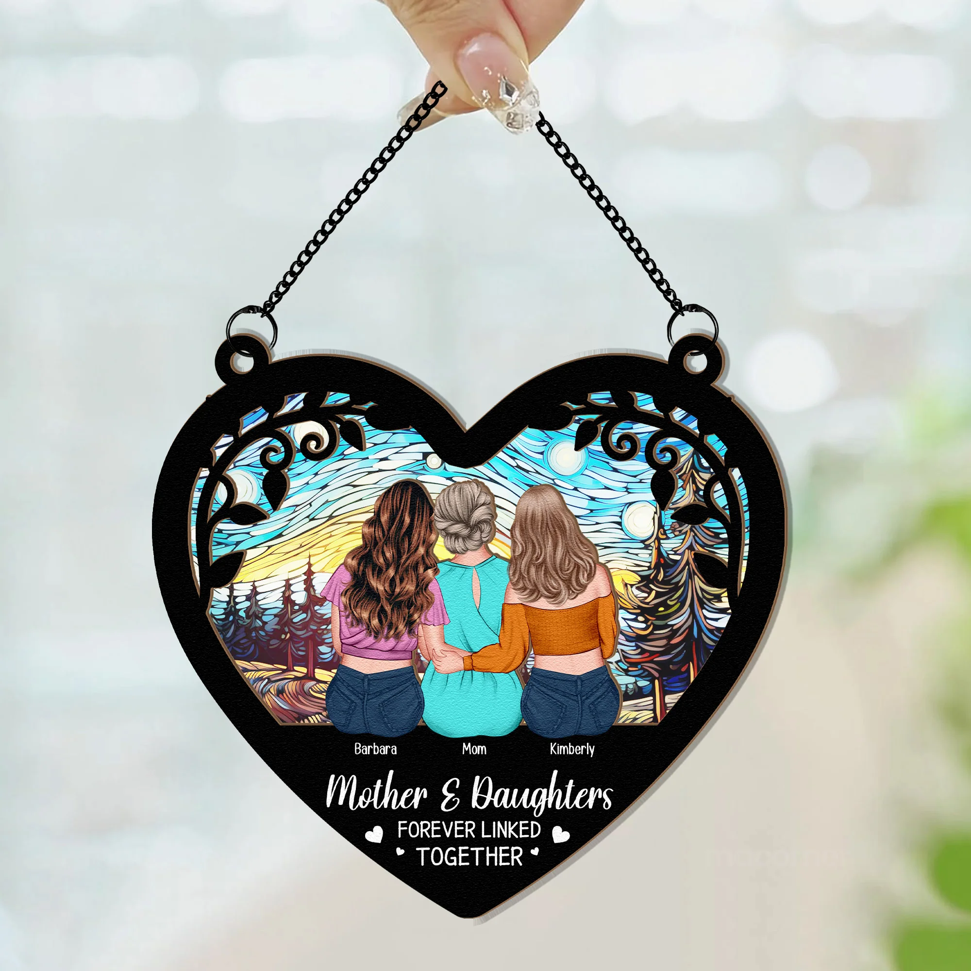 Mom Forever Linked Together - Personalized Window Hanging Suncatcher Ornament - Image 2
