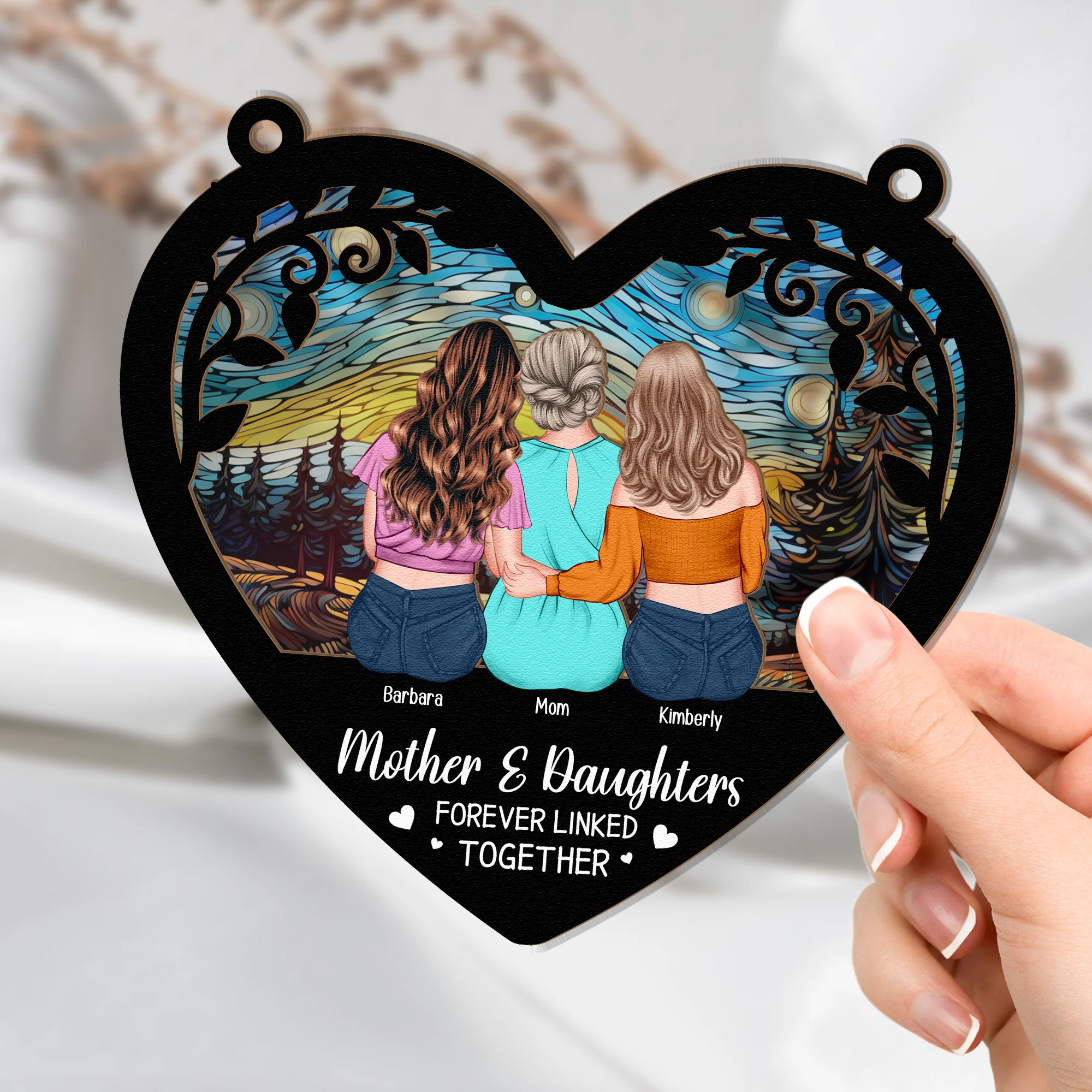 Mom Forever Linked Together - Personalized Window Hanging Suncatcher Ornament - Image 3
