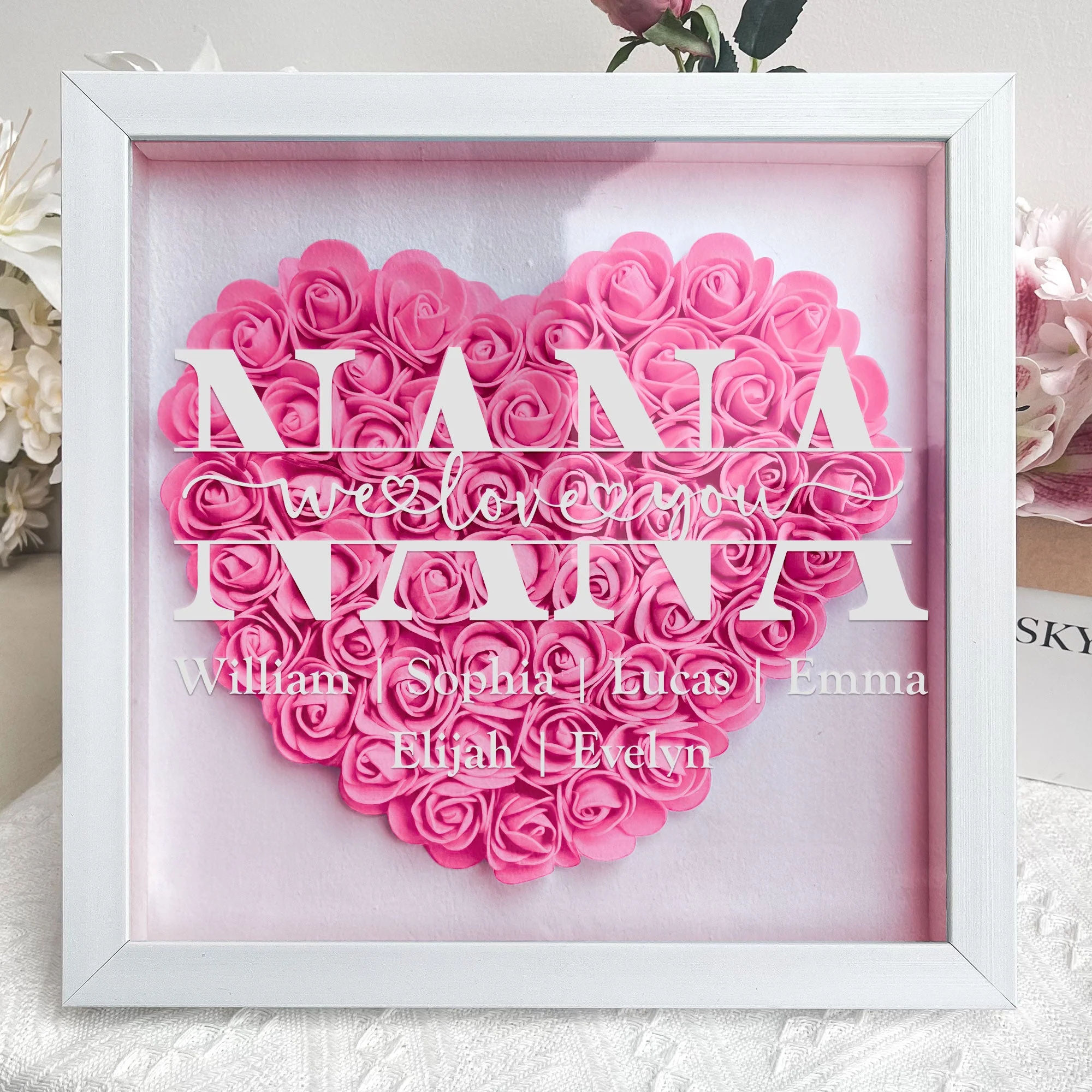 Mom Gift We Love You - Personalized Flower Shadow Box - Gift For Mom - Image 4
